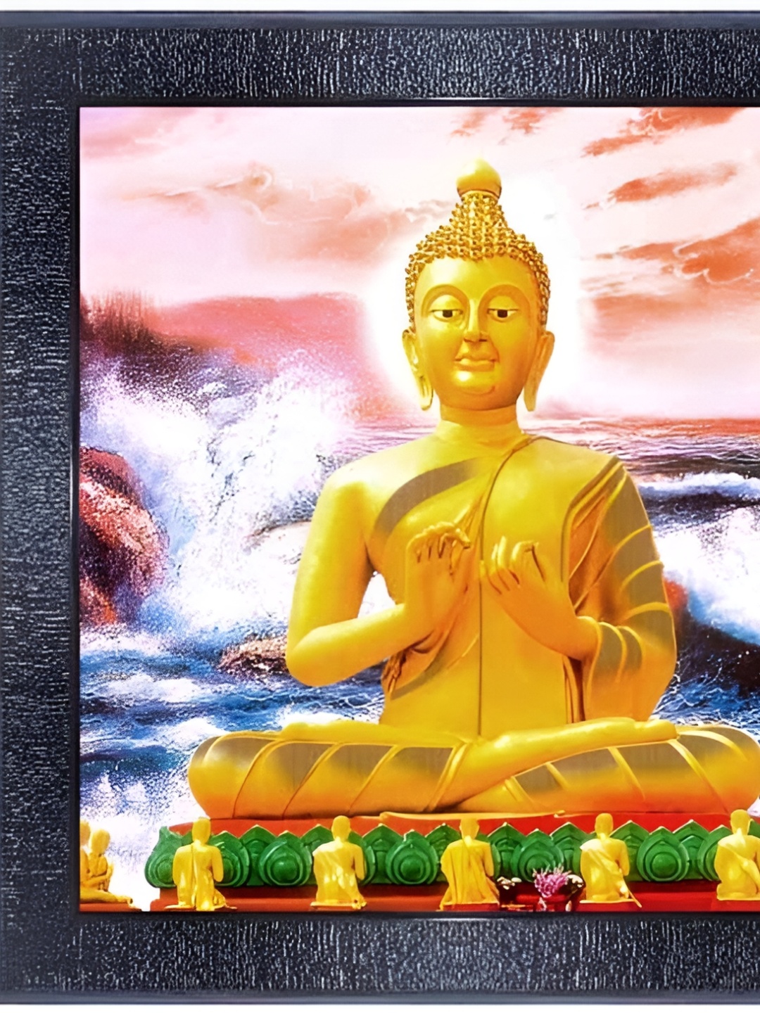 

PnF Red & Orange Buddha Religious Wooden Painting Wall Art