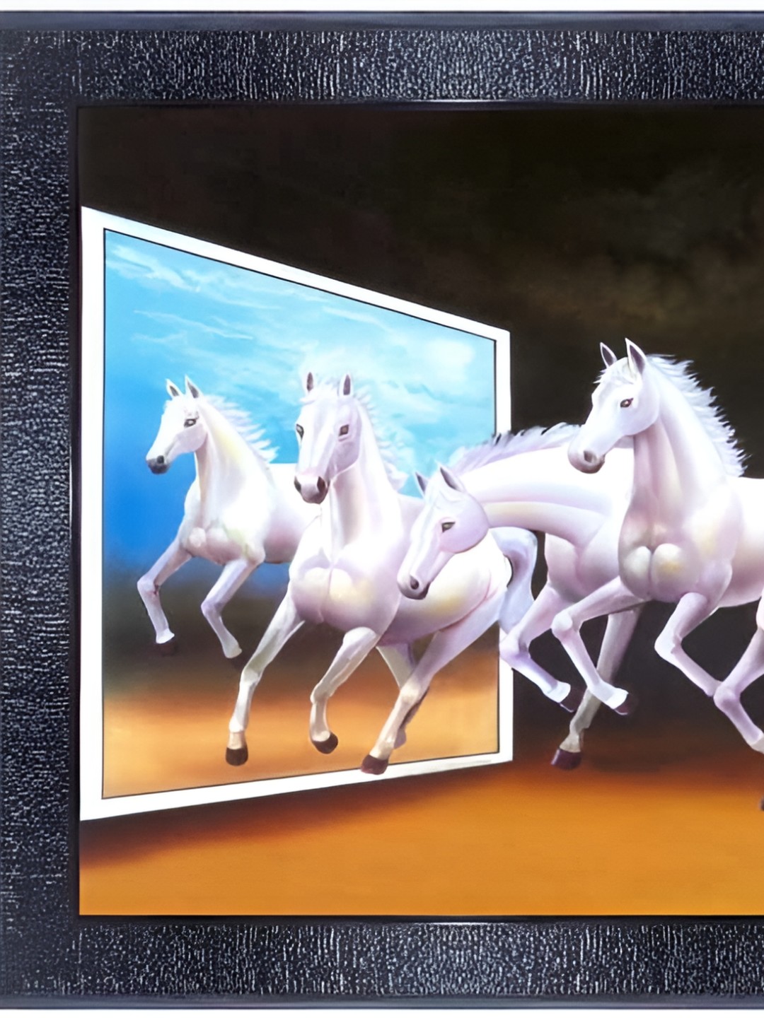 

PnF Black & Blue Running Horses Wooden Painting Wall Art