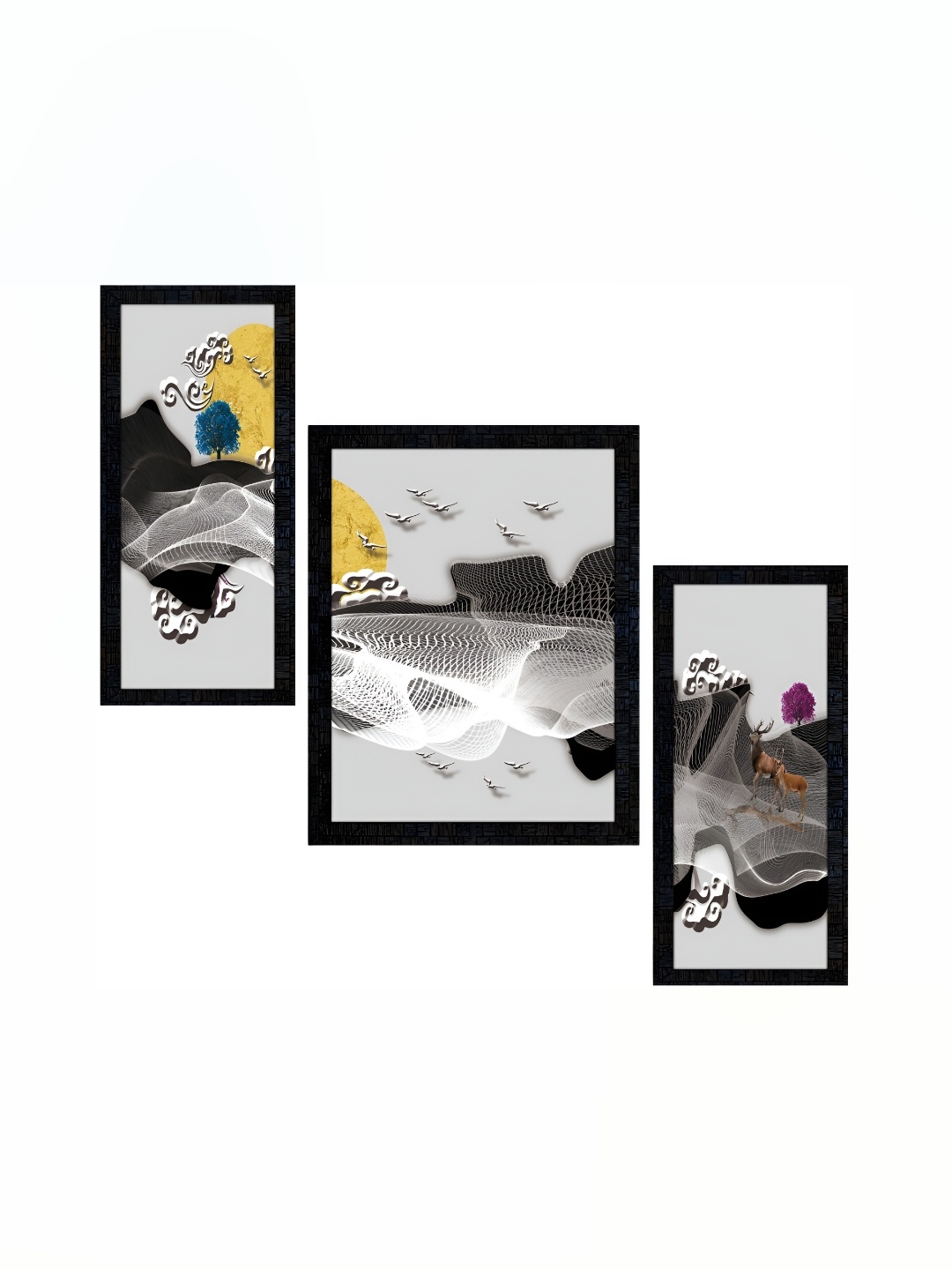 

PnF White & Black 3 Piece Paper Wall Painting