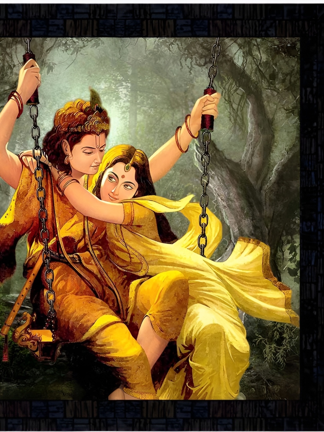 

PnF Black & Green Radha Krishna Religious Wooden Painting Wall Art