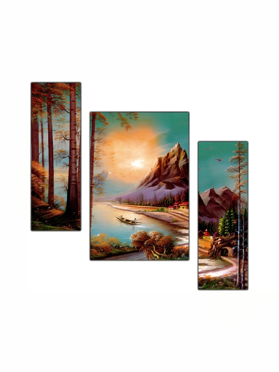 

PnF Green & Brown 3 Pieces Wooden Painting Wall Arts