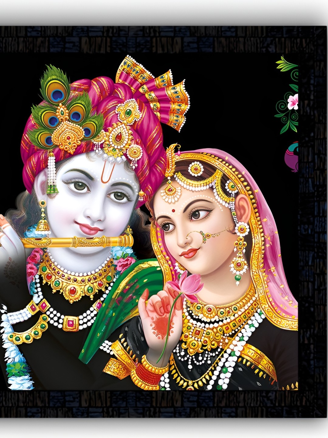 

PnF Black & Green Radha Krishna Religious Wooden Painting Wall Art