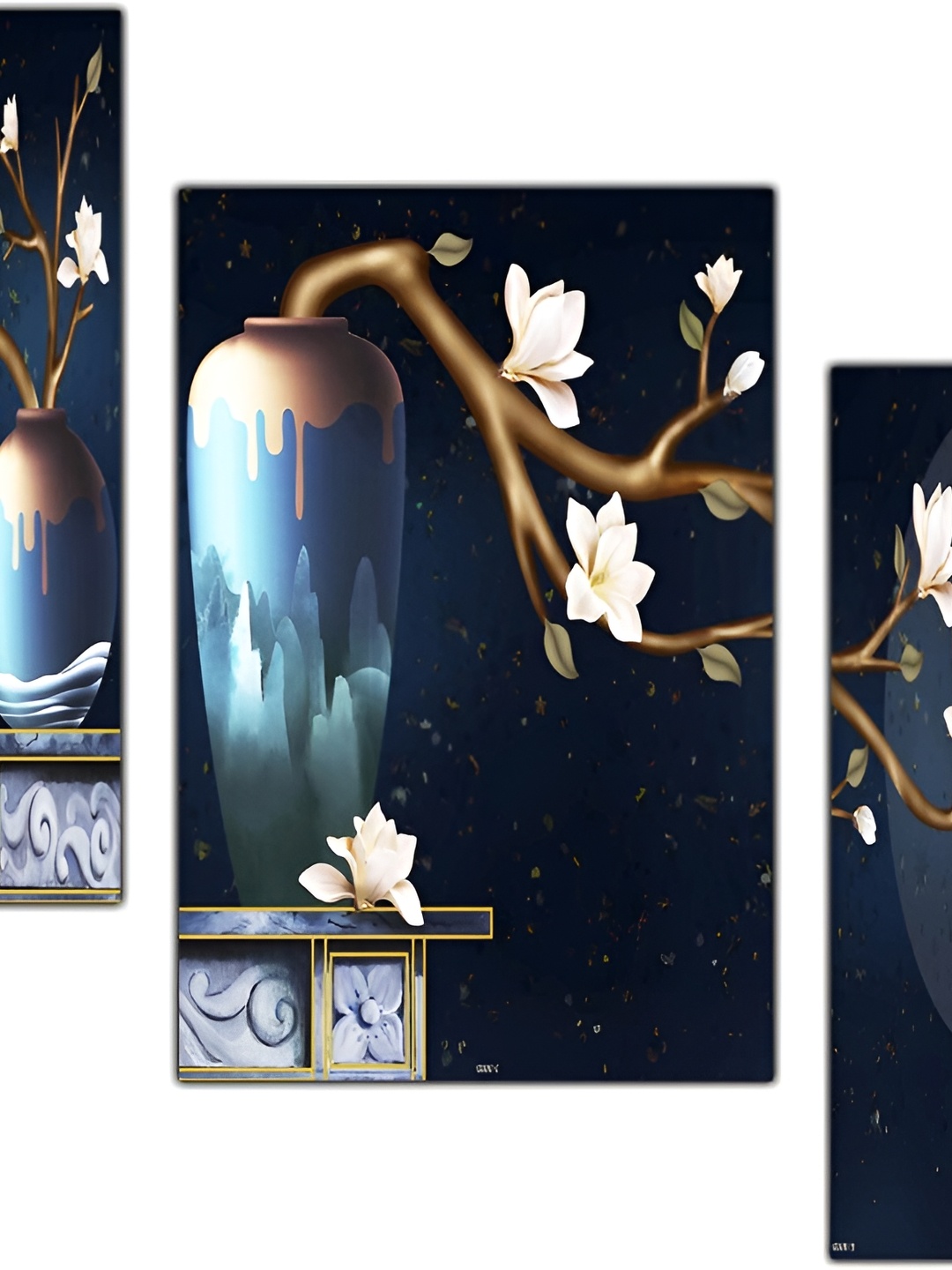 

PnF Blue & White 3 Pieces Wooden Floral and Botanical Wall Stickers
