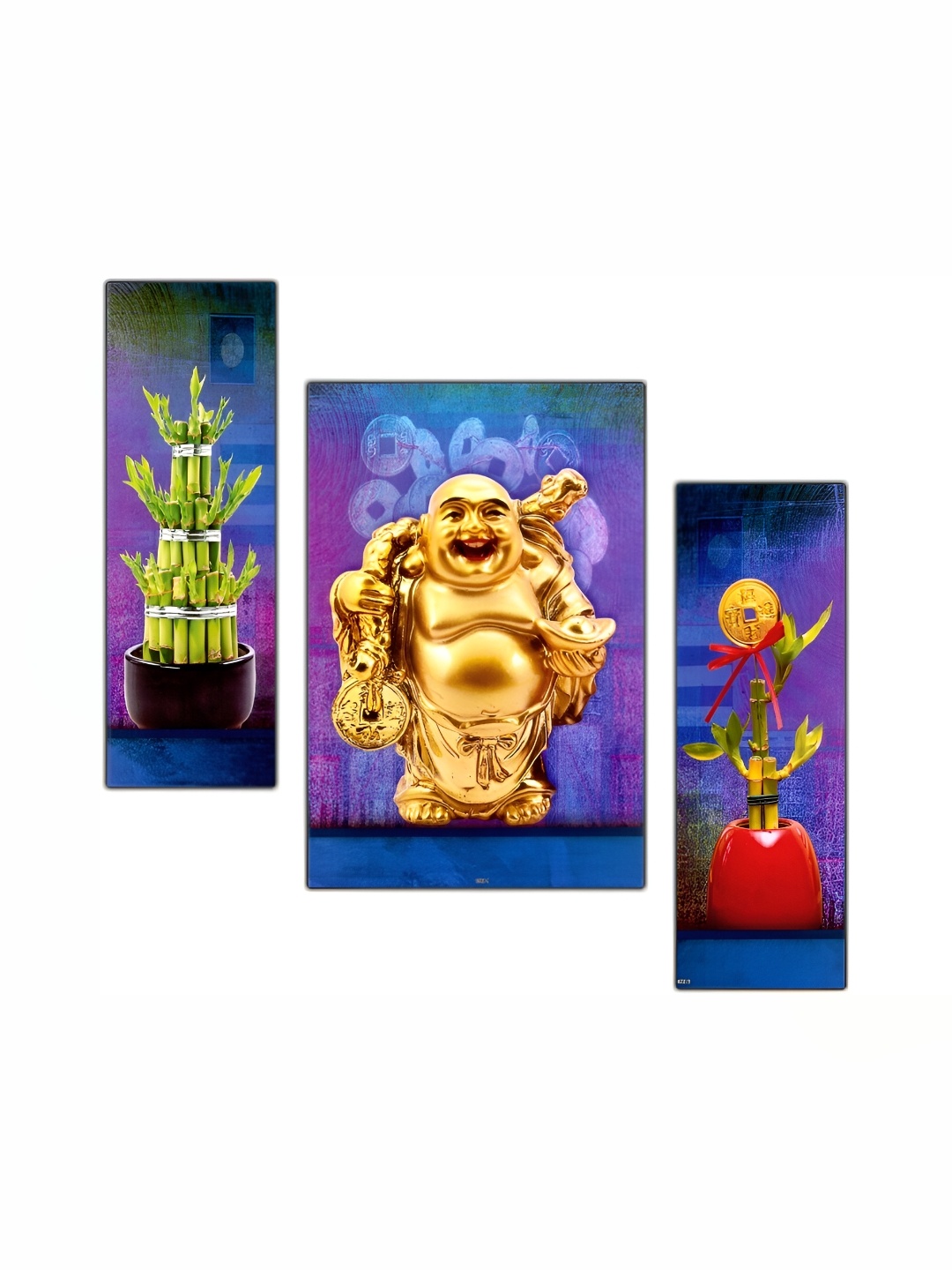 

PnF Beige & Green 3 Piece Wooden Religious Wall Paintings
