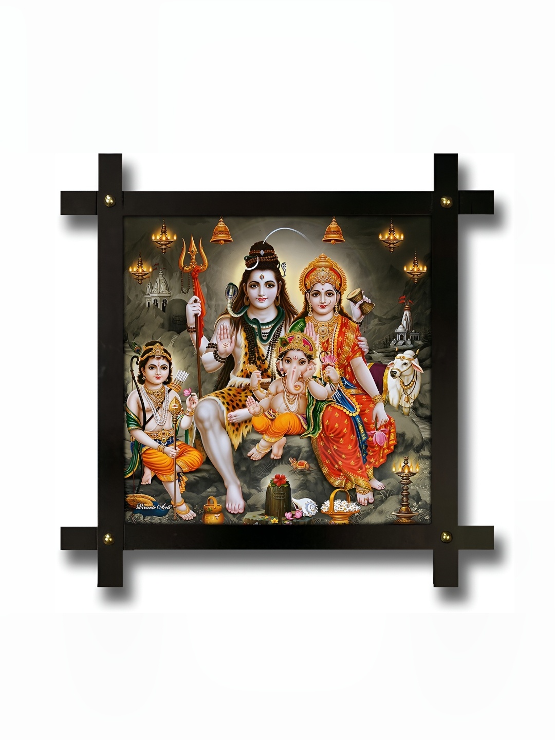 

PnF Black & Orange Shiva Parvati Religious Wooden Painting Wall Art