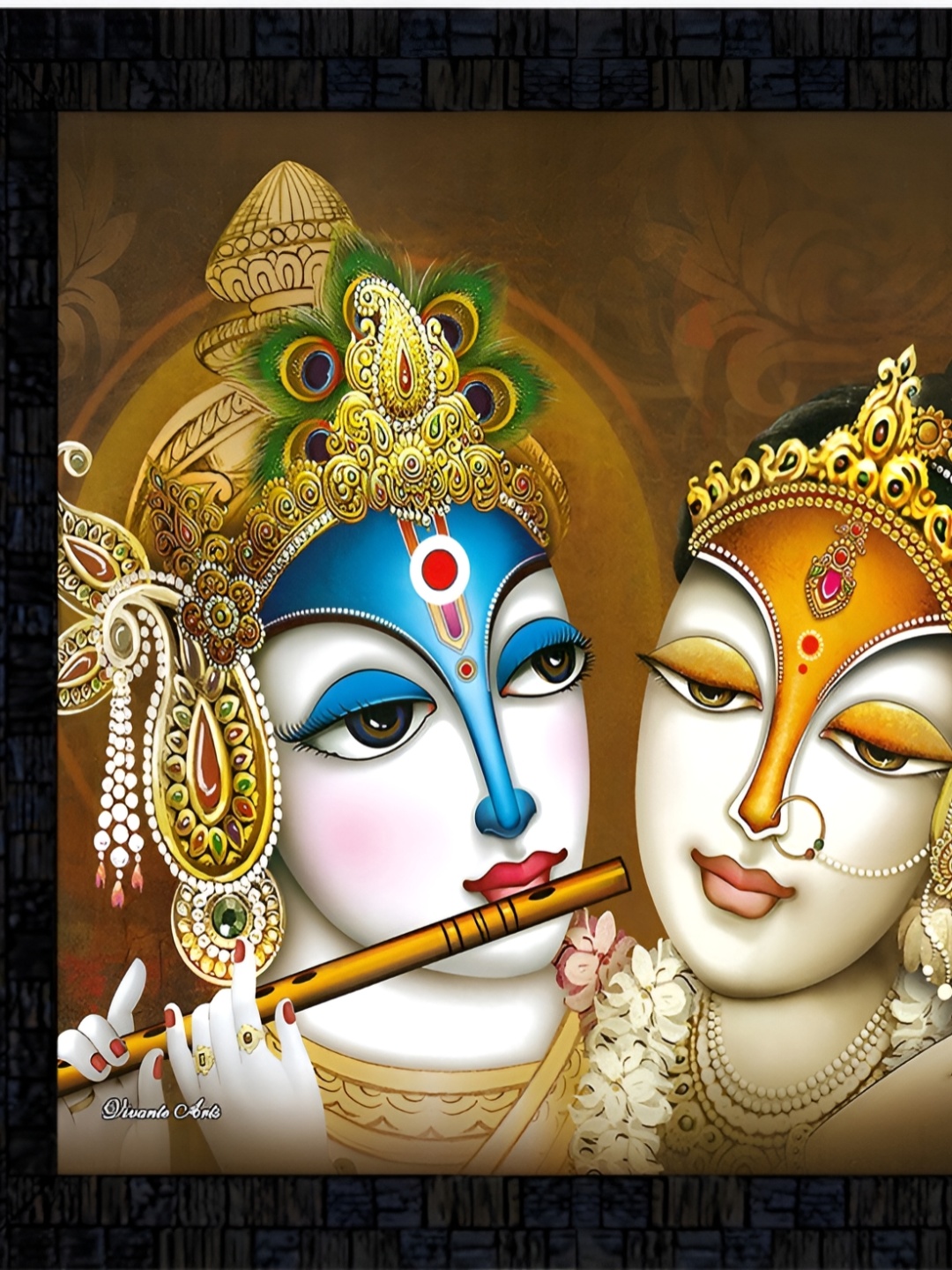 

PnF Black & Brown Radha Krishna Religious Wooden Painting Wall Art