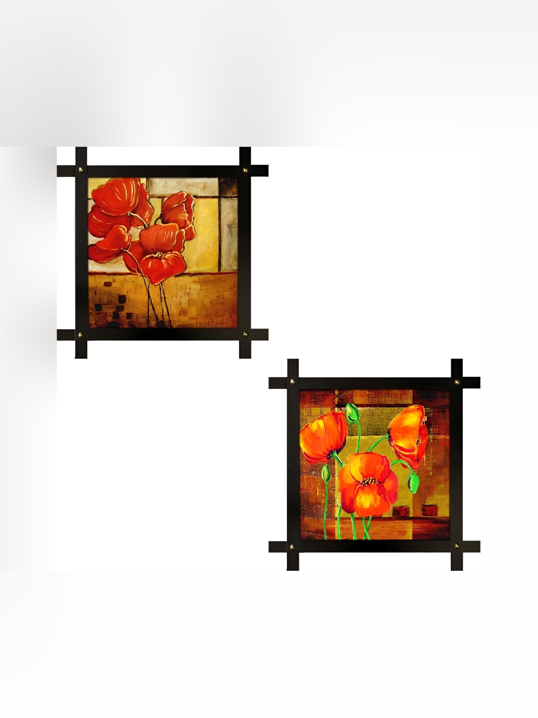 

PnF Black & Orange 2Pcs Wooden Floral And Botanical Wall Paintings