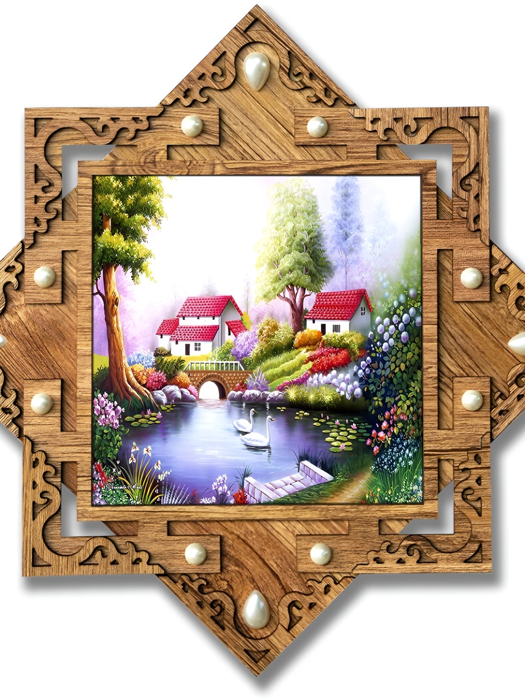 

PnF Beige & White Wooden Floral And Botanical Wall Painting