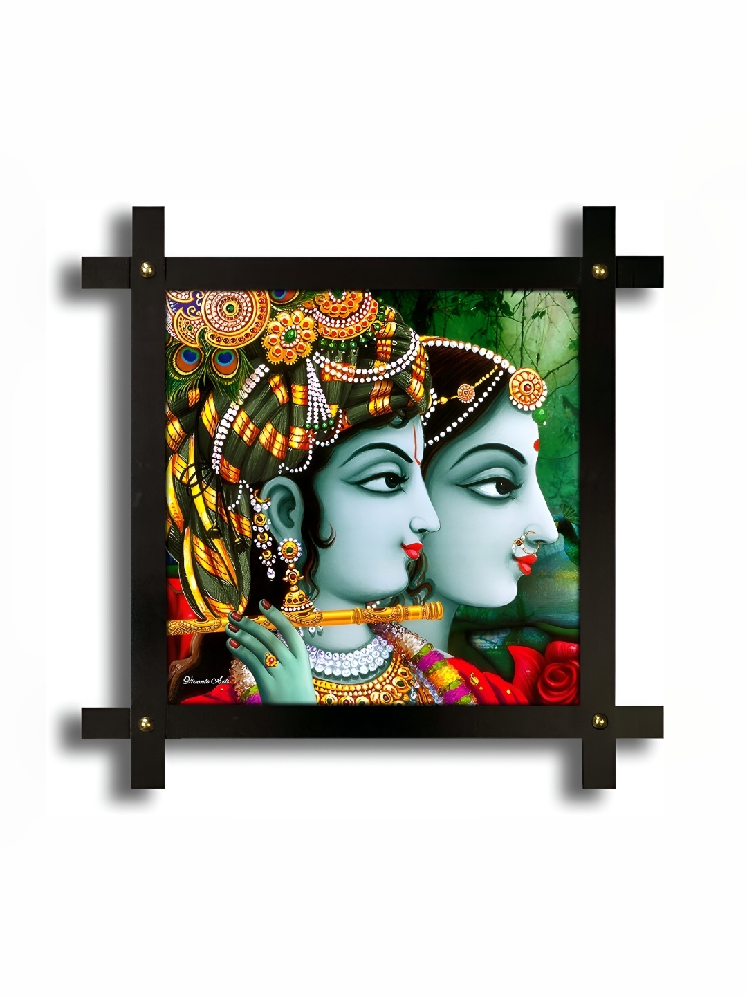 

PnF Black & Green Radha Krishna Religious Wooden Painting Wall Art