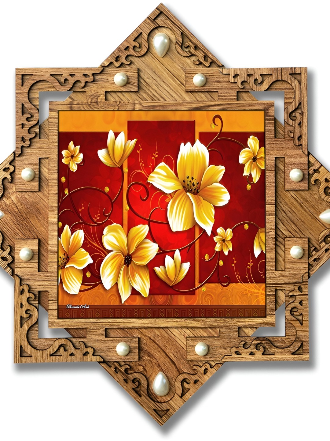 

PnF Beige & Red Floral Wooden Painting Wall Art