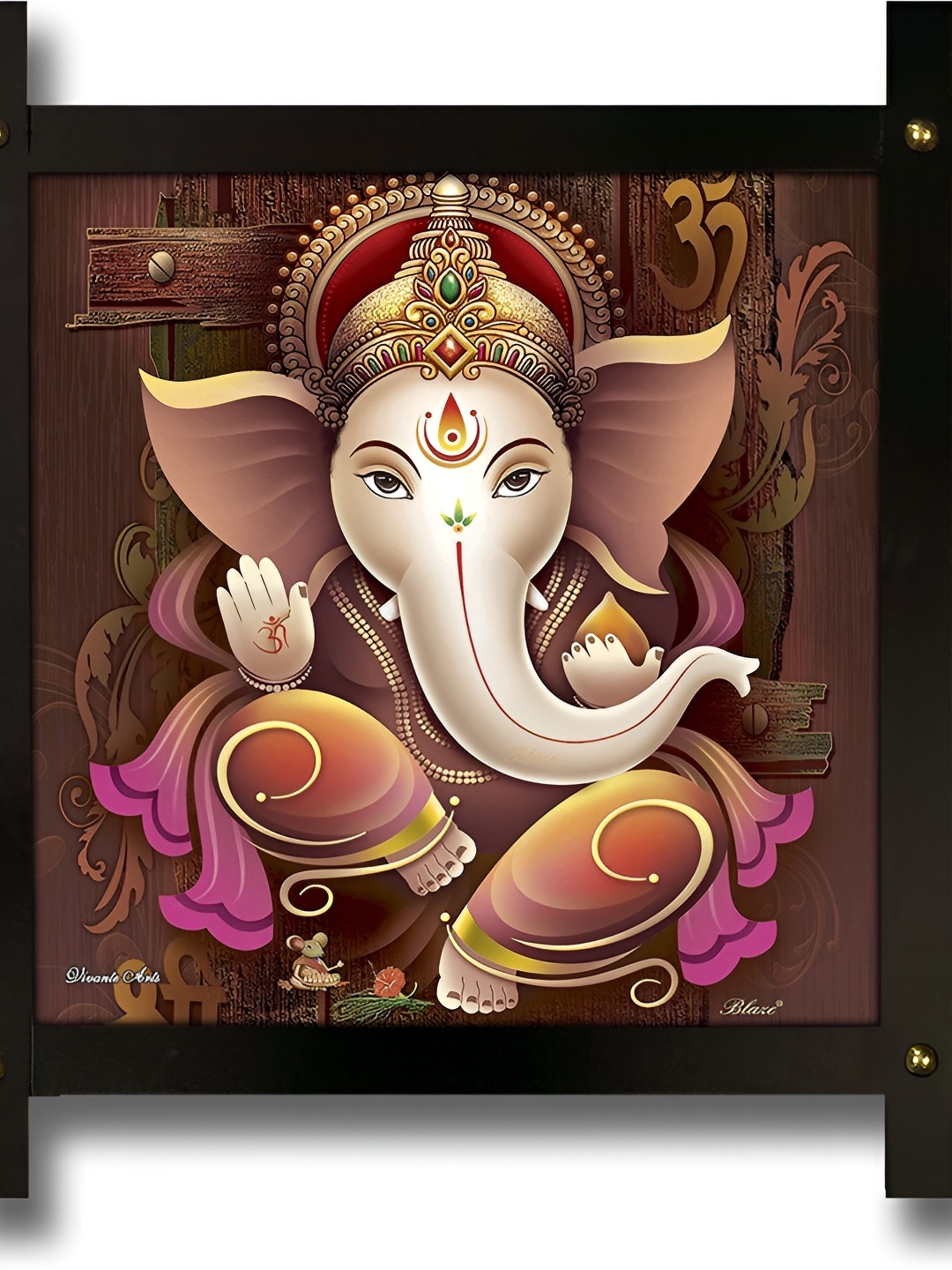 

PnF Black & Brown Lord Ganesha Religious Wooden Painting Wall Art