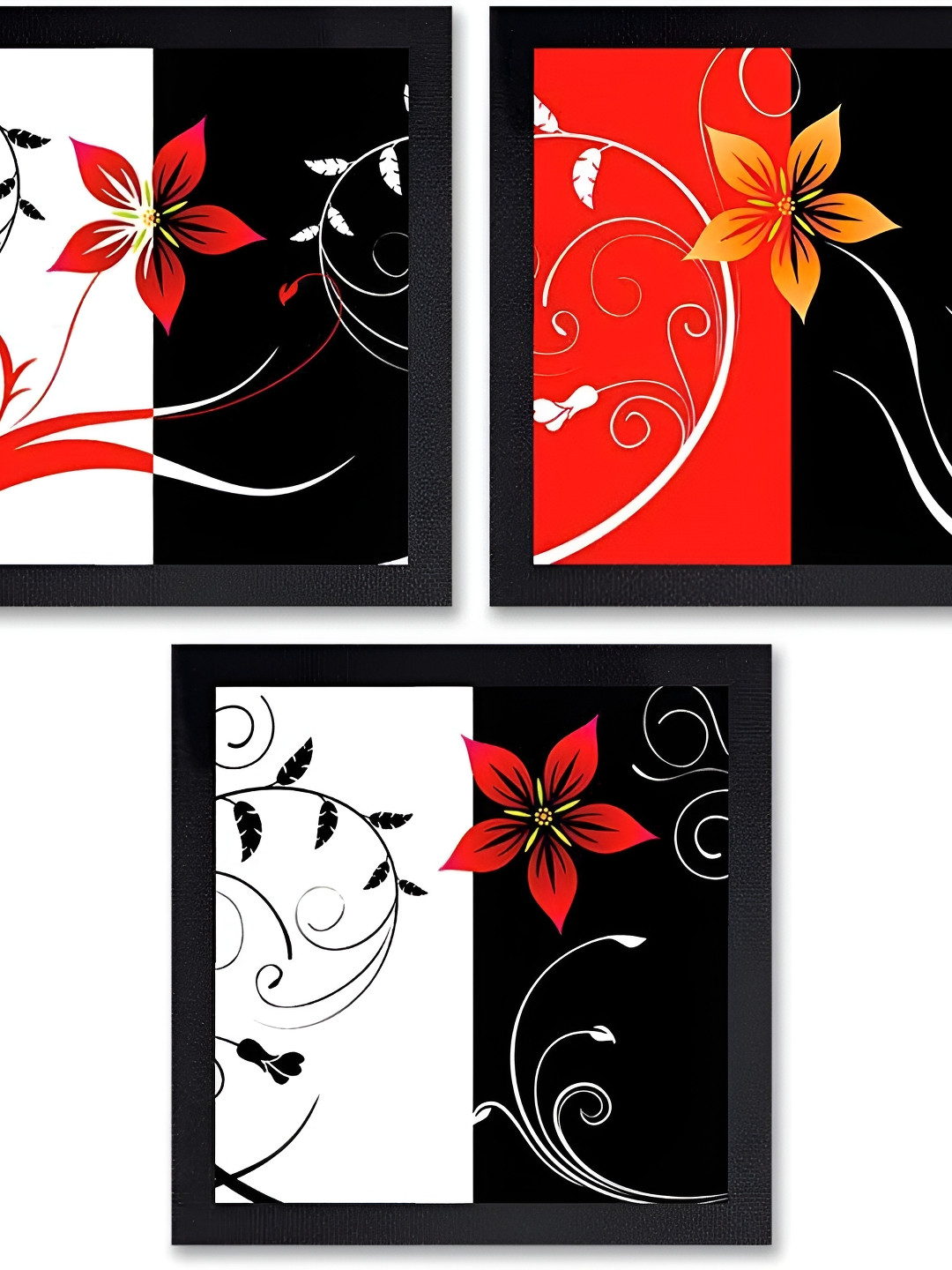 

PnF Black & White 3 Pieces Floral and Botanical Wooden Paintings Wall Art