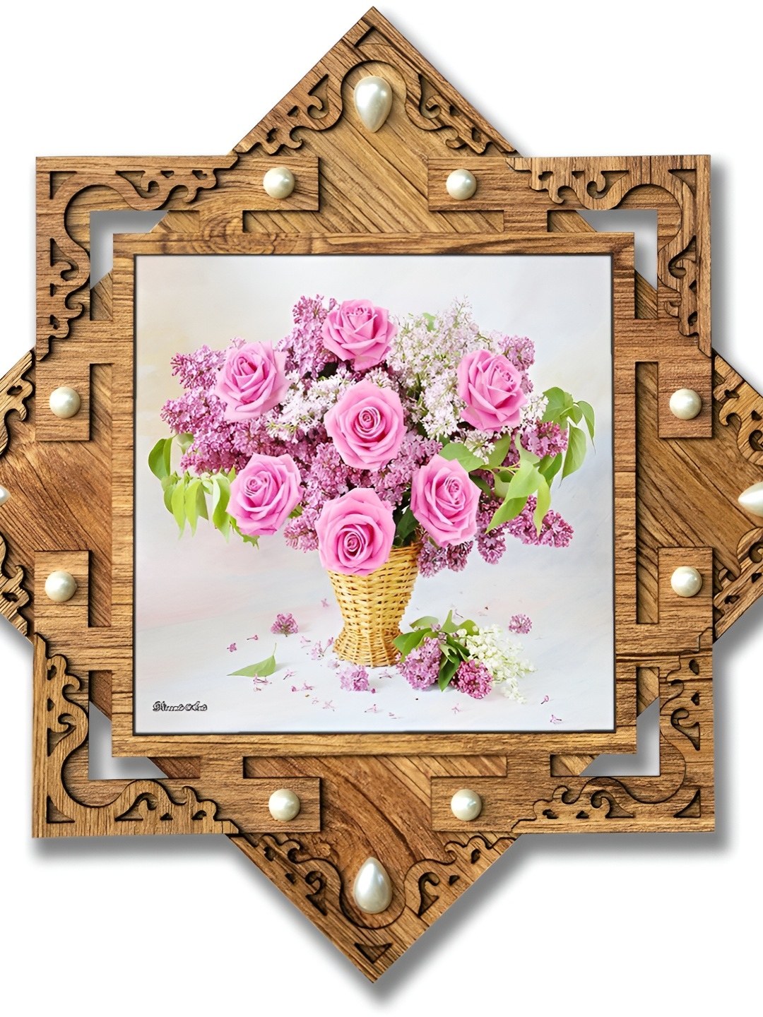 

PnF Brown & Pink Wooden Floral and Botanical Wall Painting
