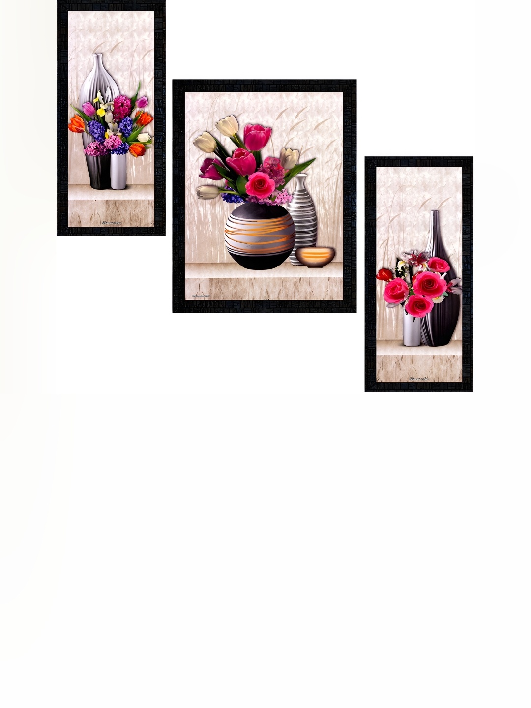 

PnF Charcoal & Red 3 Pieces Paper Floral and Botanical Wall Arts