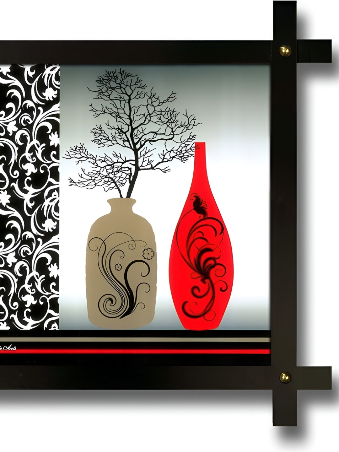 

PnF White & Red Wooden Floral Wall Painting
