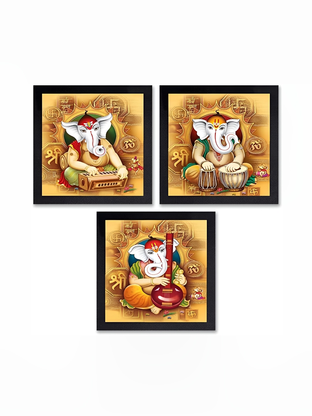 

PnF Black & Orange 3 Pieces Religious Wooden Paintings Wall Art