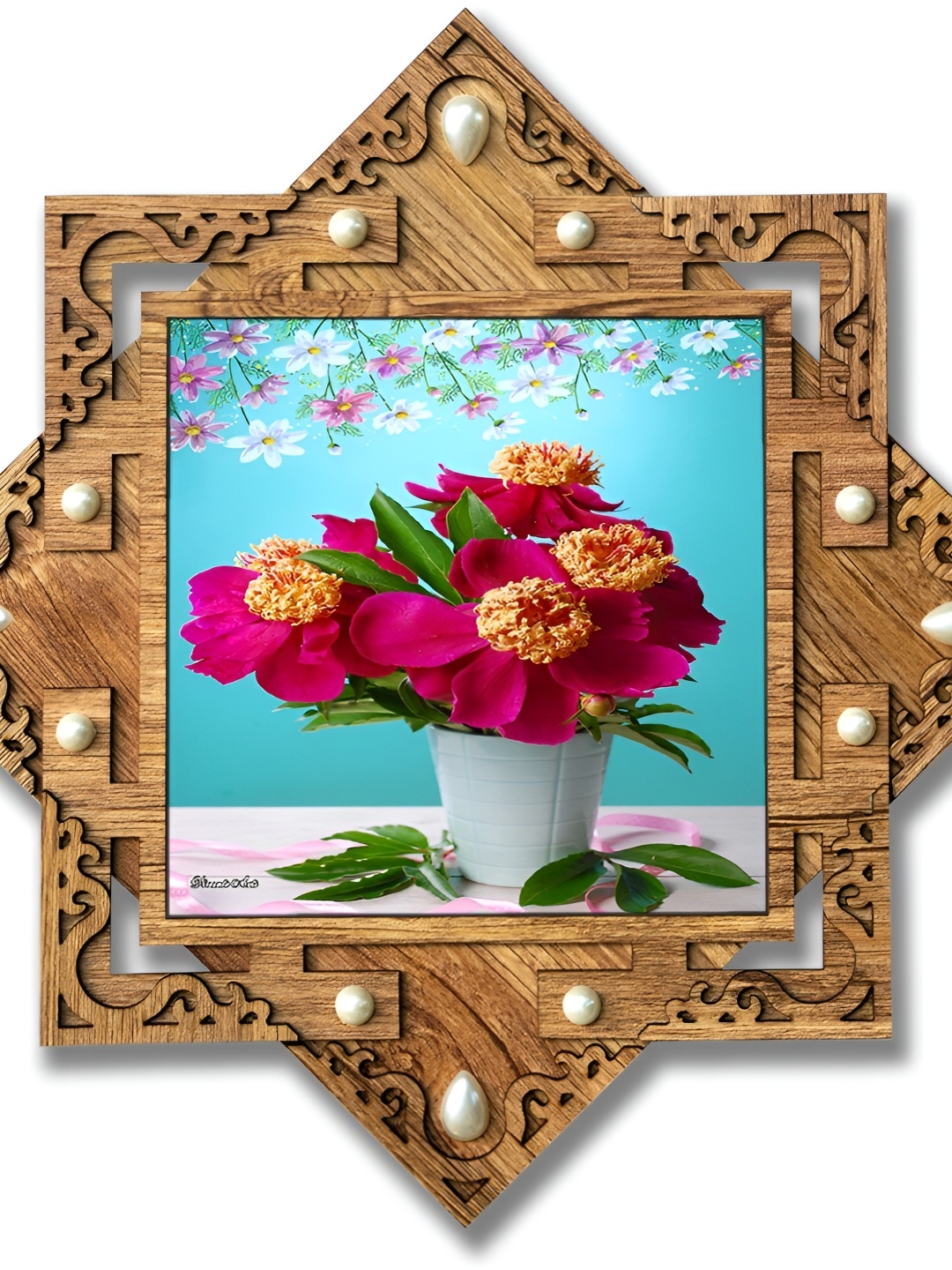 

PnF Beige & Blue Wooden Floral and Botanical Painting Wall Art
