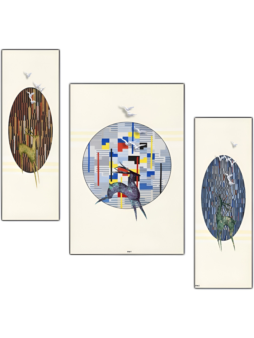 

PnF Beige & Blue 3 Pieces Wooden Paintings Wall Art