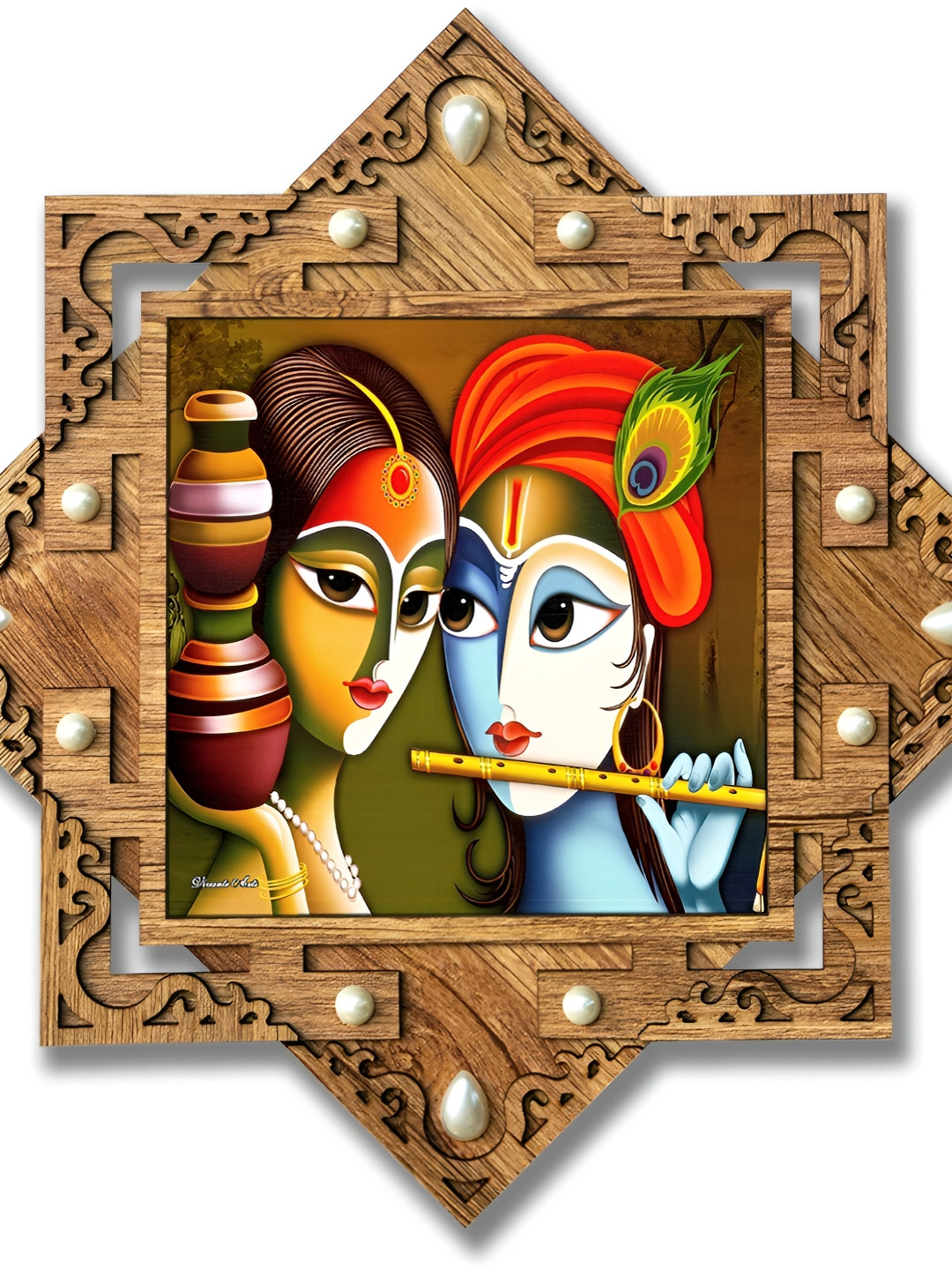 

PnF Beige & Green Wooden Religious Wall Painting