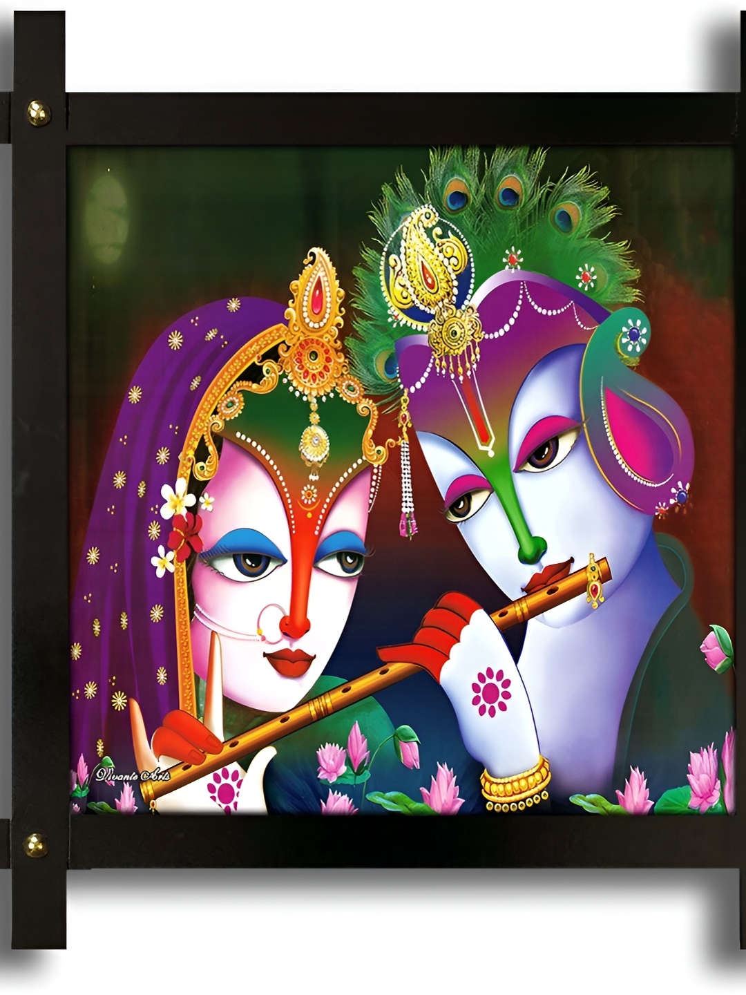 

PnF Black & Purple Radha Krishna Religious Wooden Painting Wall Art