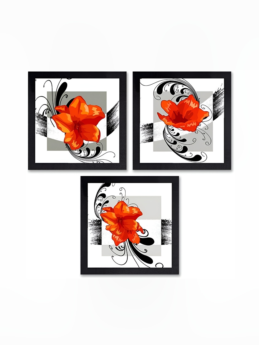 

PnF Black & Orange 3 Pieces Floral Wooden Painting Wall Arts