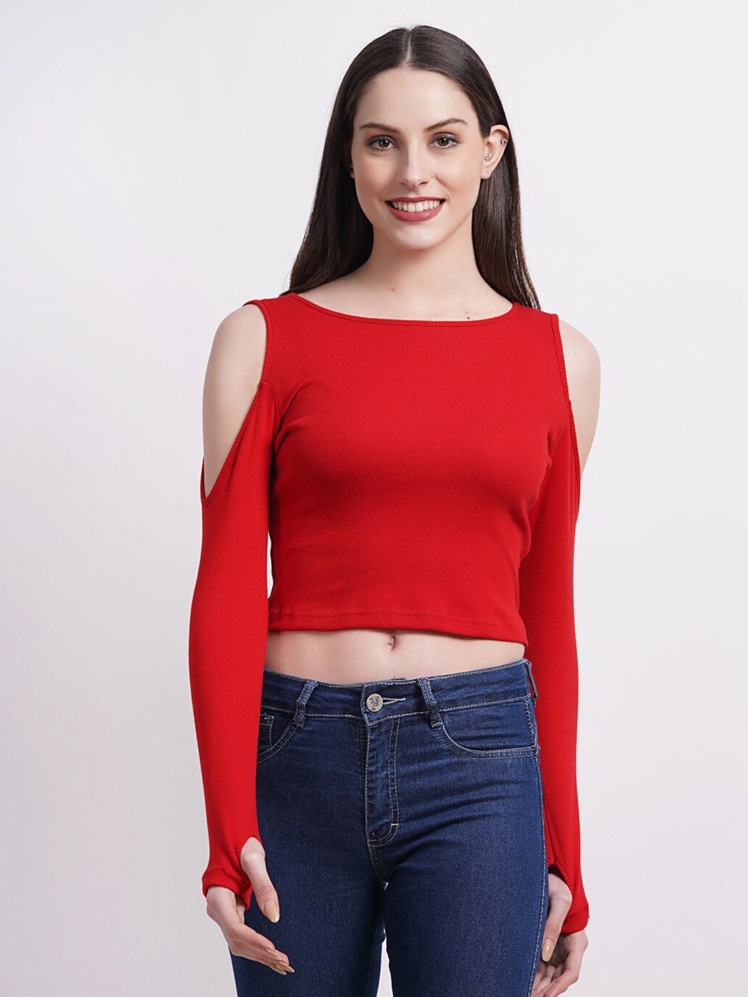 

SIGHTBOMB Cold-Shoulder Cotton Top, Red