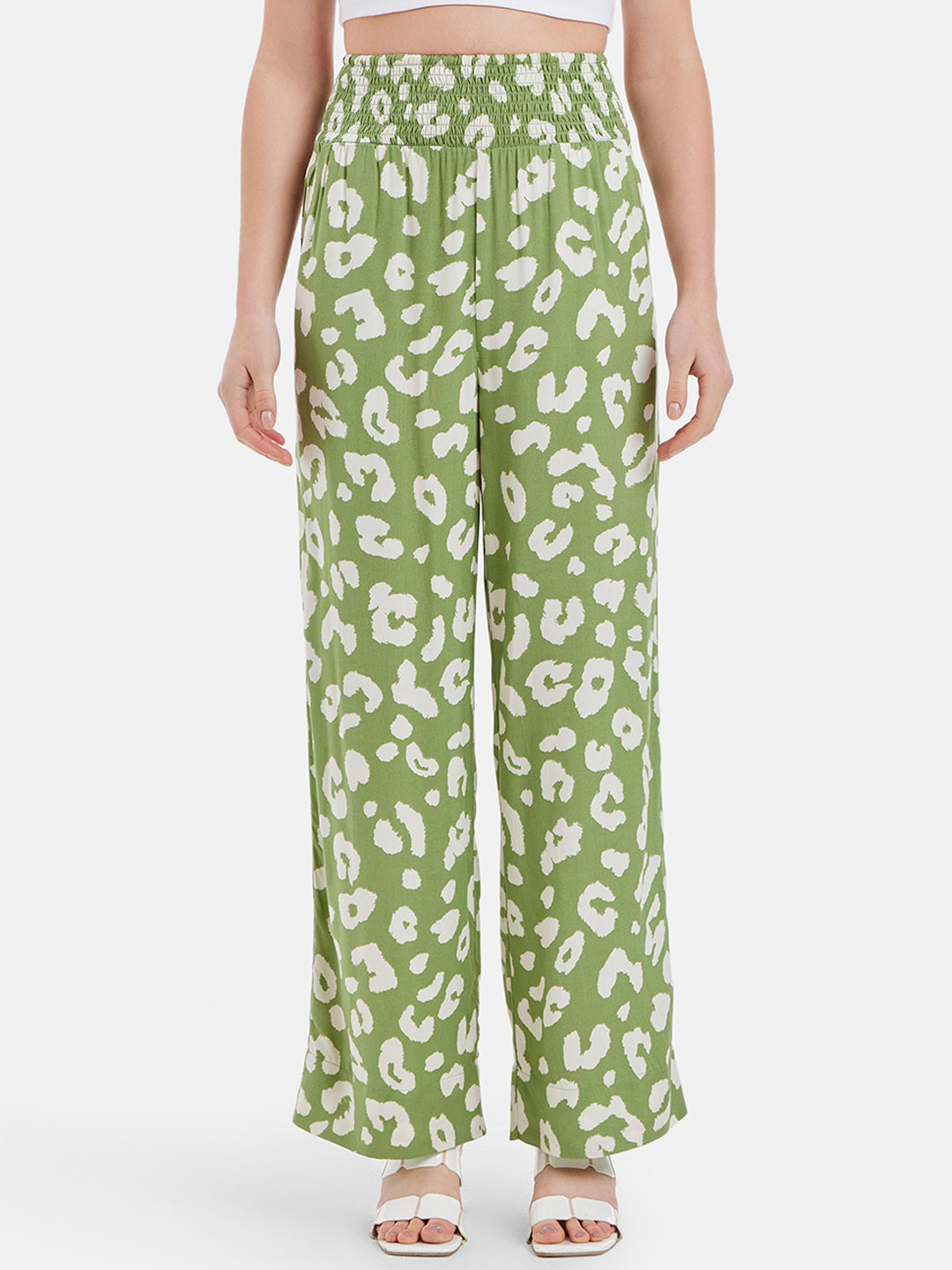 

Kazo Women Printed Comfort High-Rise Easy Wash Trousers, Green