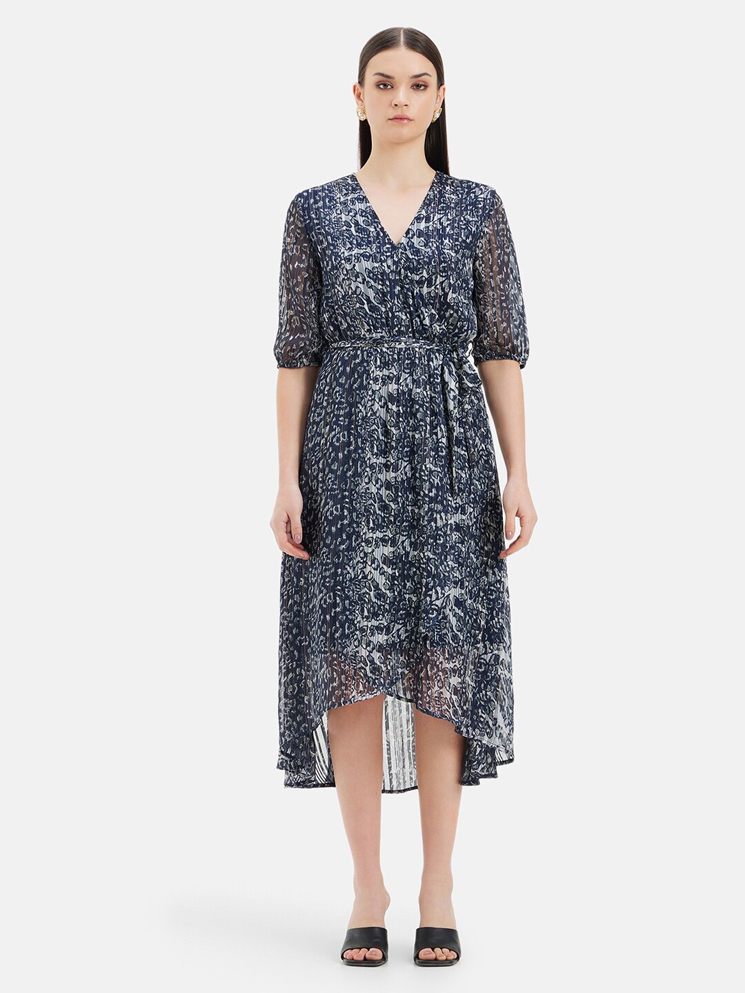 

Kazo Animal Print A-Line Midi Dress, Navy blue