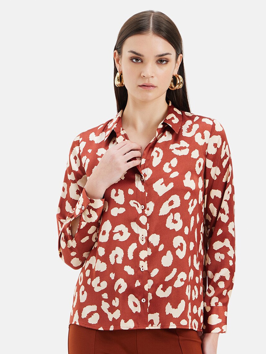 

Kazo Women Floral Opaque Printed Formal Shirt, Rust