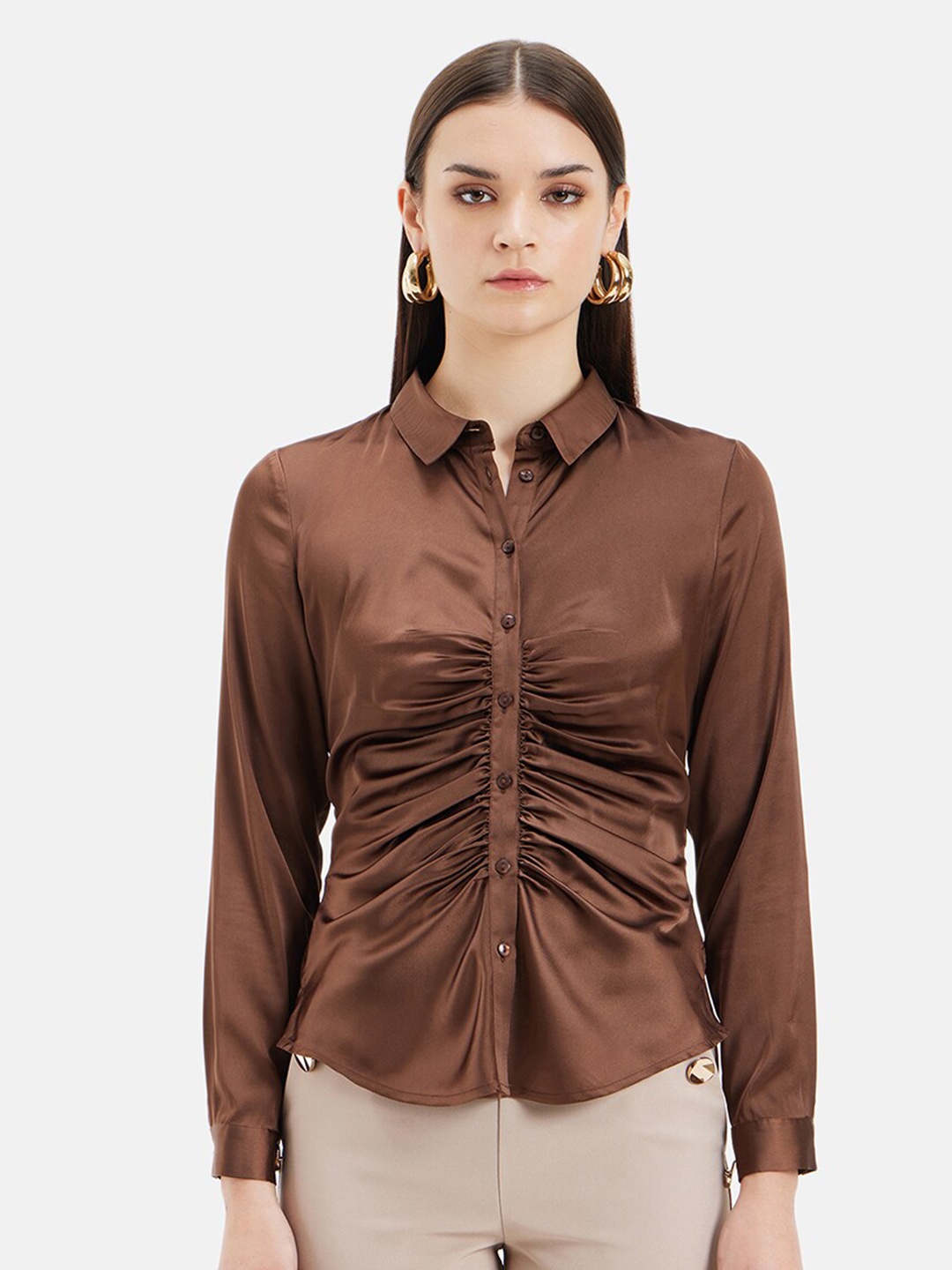 

Kazo Women Opaque Formal Shirt, Brown