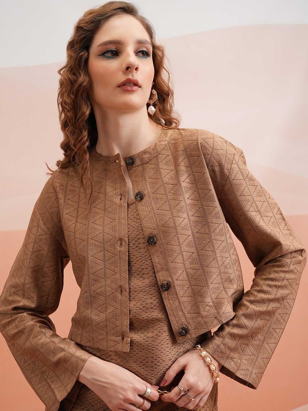 

Tokyo Talkies Self Design Crop Top, Brown
