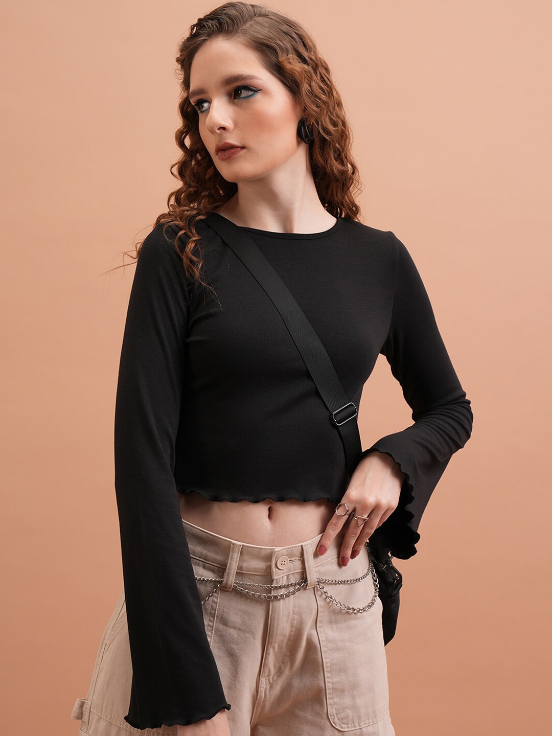 

Tokyo Talkies Flared Sleeve Crop Top, Black