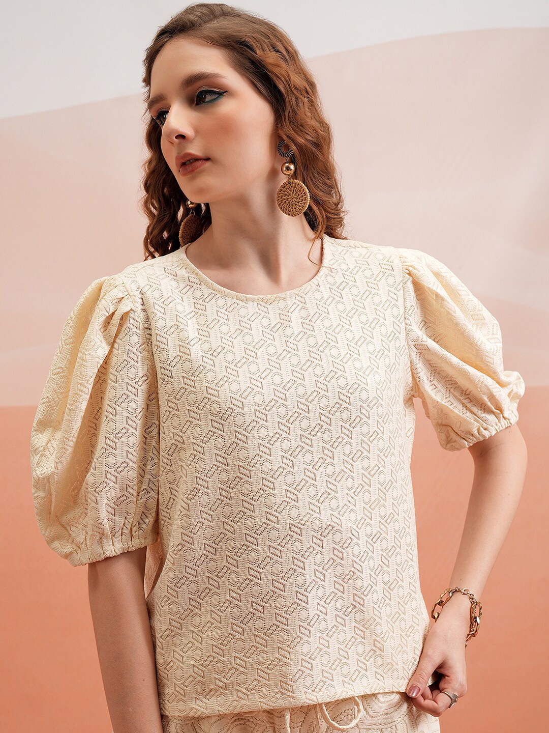

Tokyo Talkies Embellished Puff Sleeve Top, Off white
