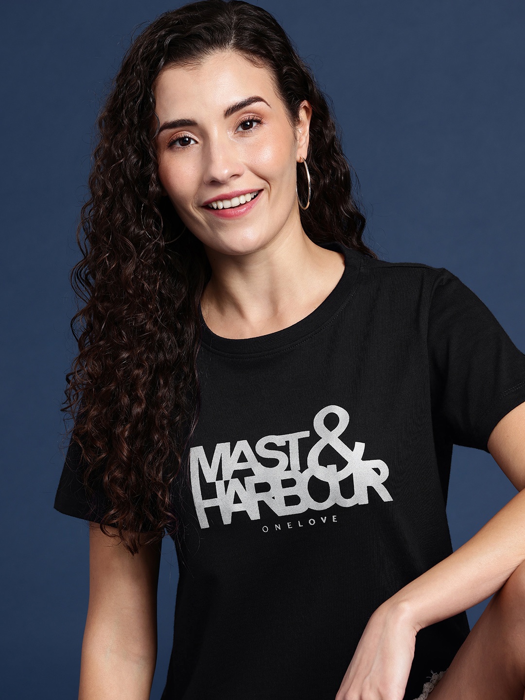 

Mast & Harbour Typography Printed Bio Finish Pure Cotton T-shirt, Black