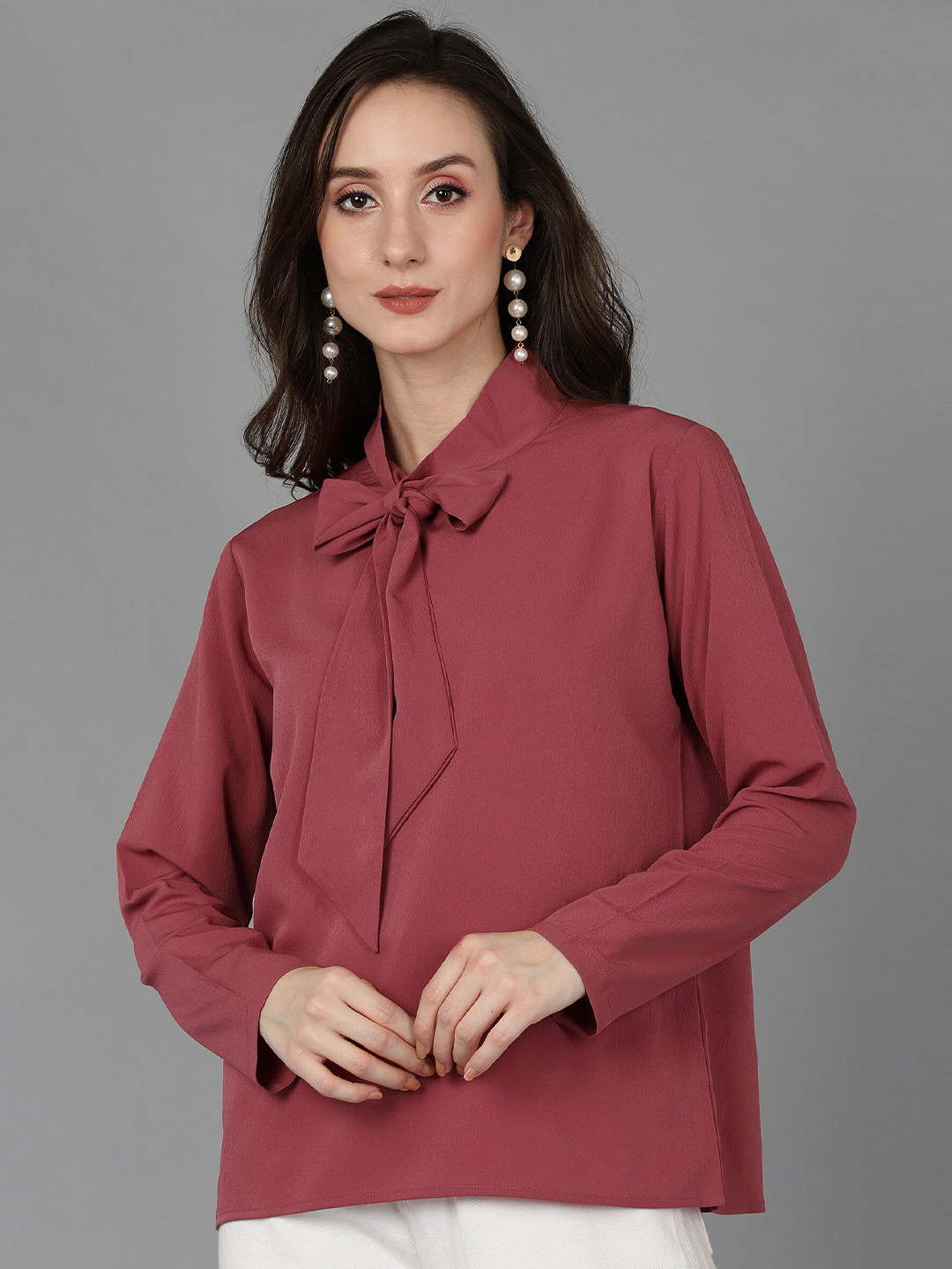 

Adyavastram Tie-Up Neck Georgette Top, Maroon