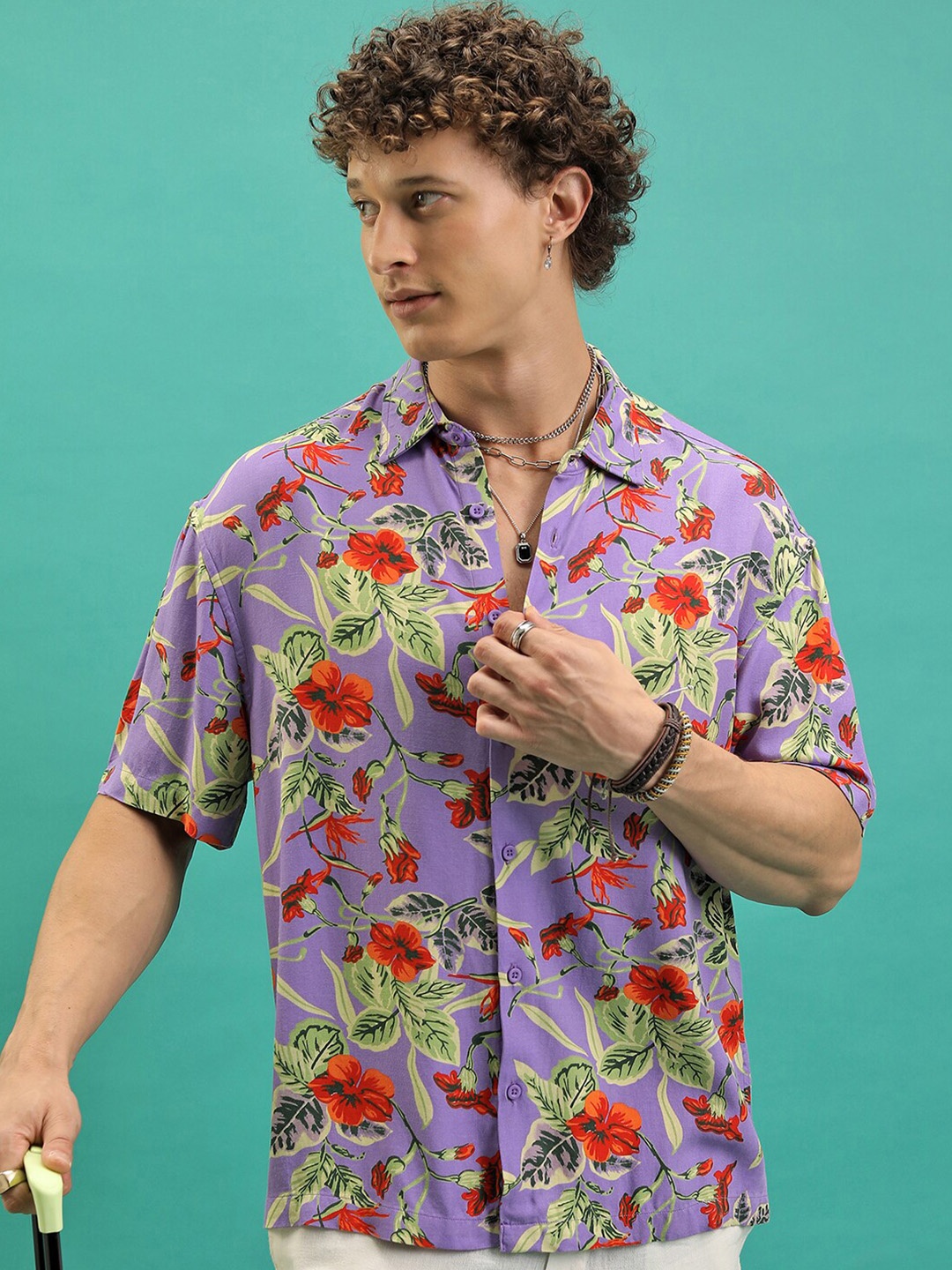 

Ketch Men All Over Printed Oversized Shirt, Lavender