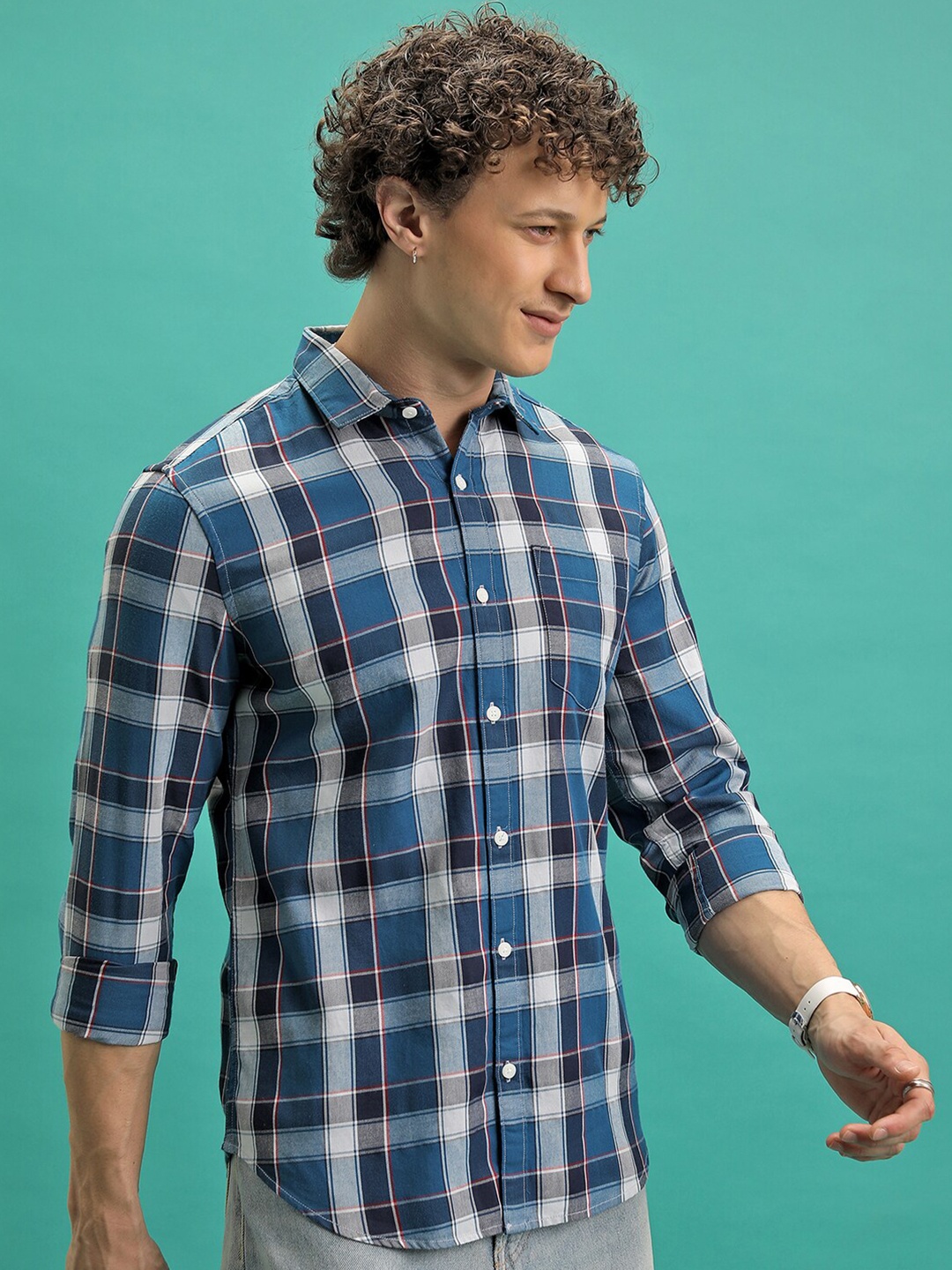 

Ketch Men Regular Collar Full Sleeve Checked Shirt, Blue