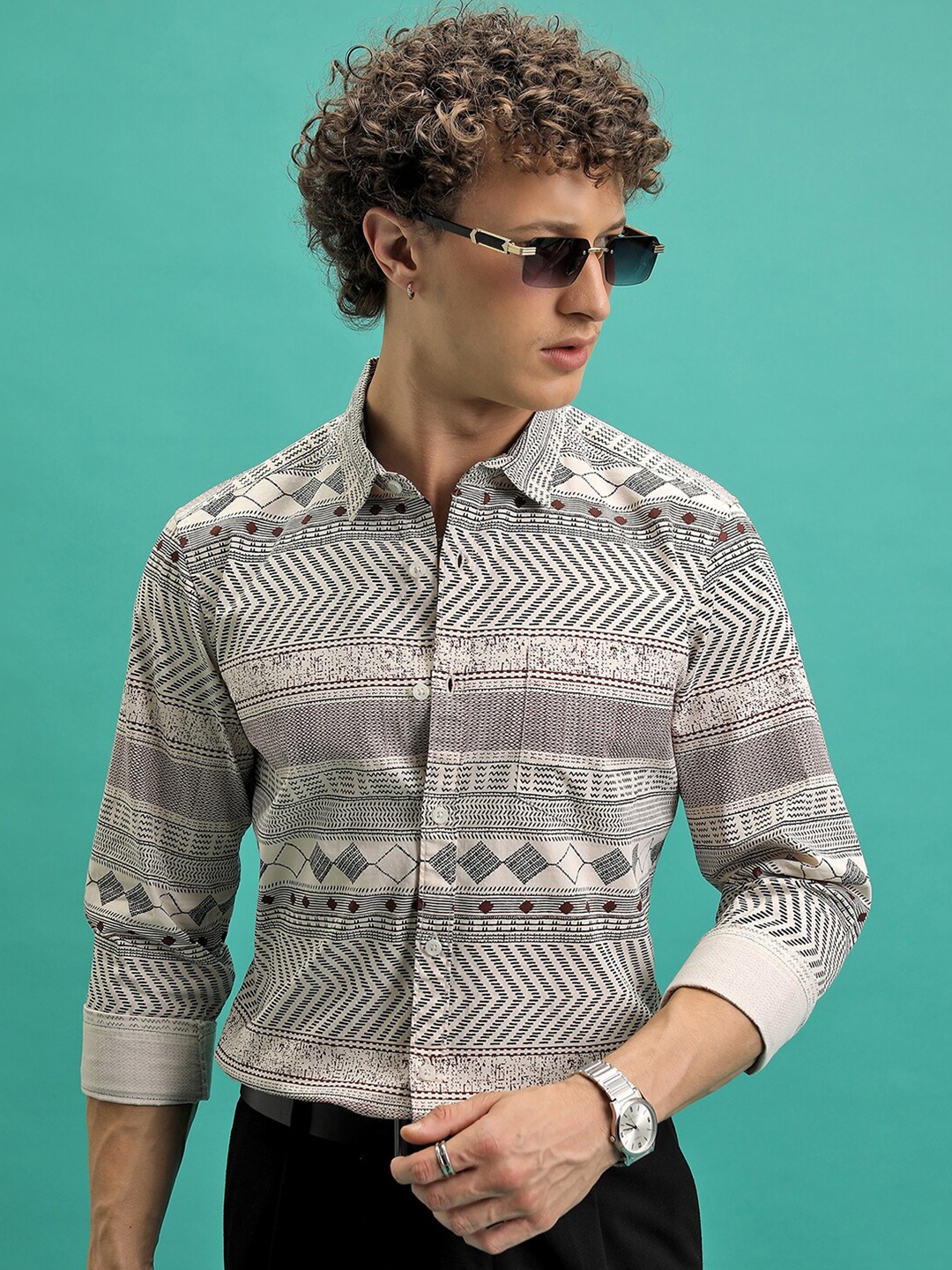 

KETCH Cream All Over Printed Slim Fit Shirt