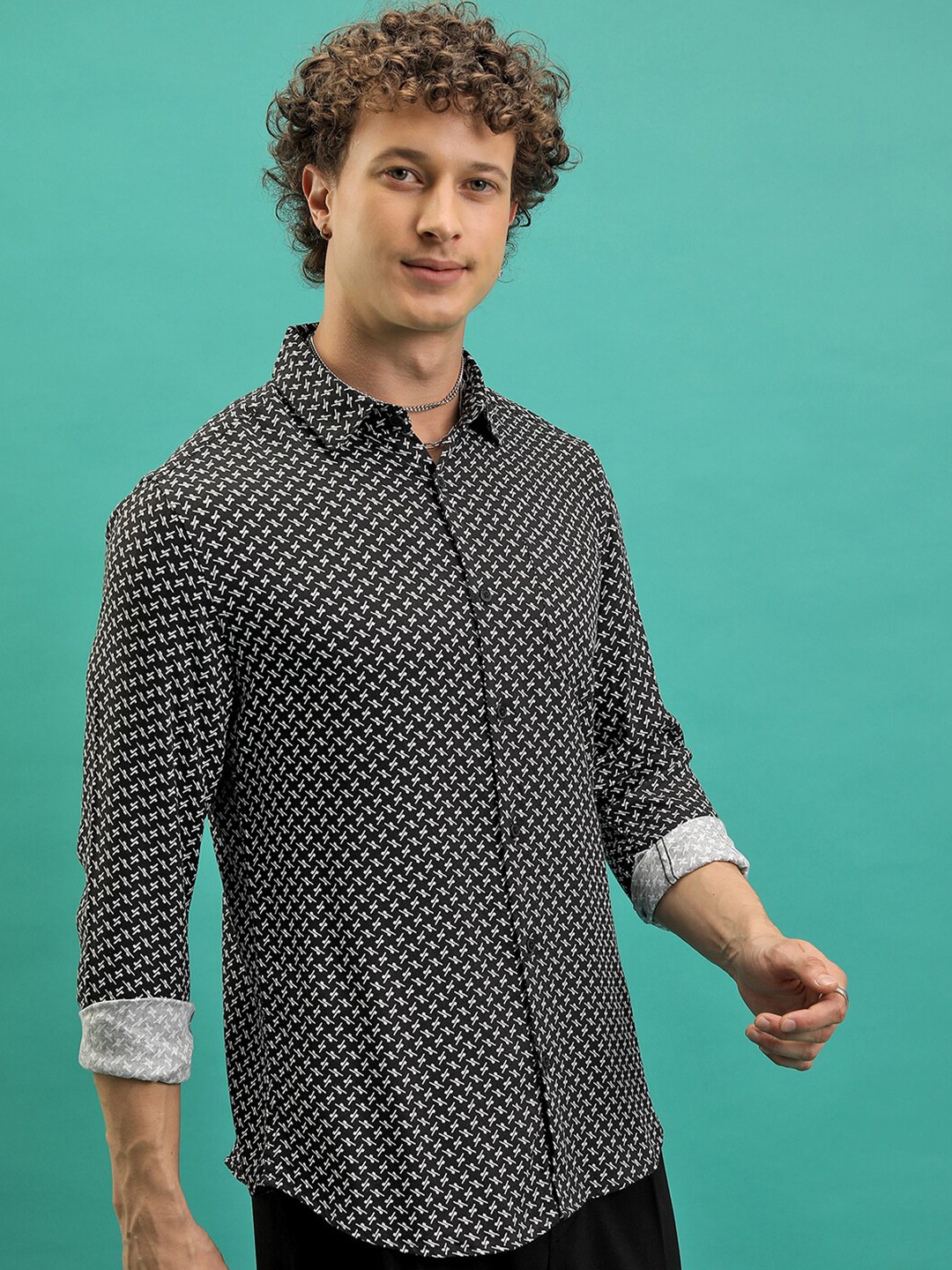 

KETCH All Over Printed Slim Fit Shirt, Black