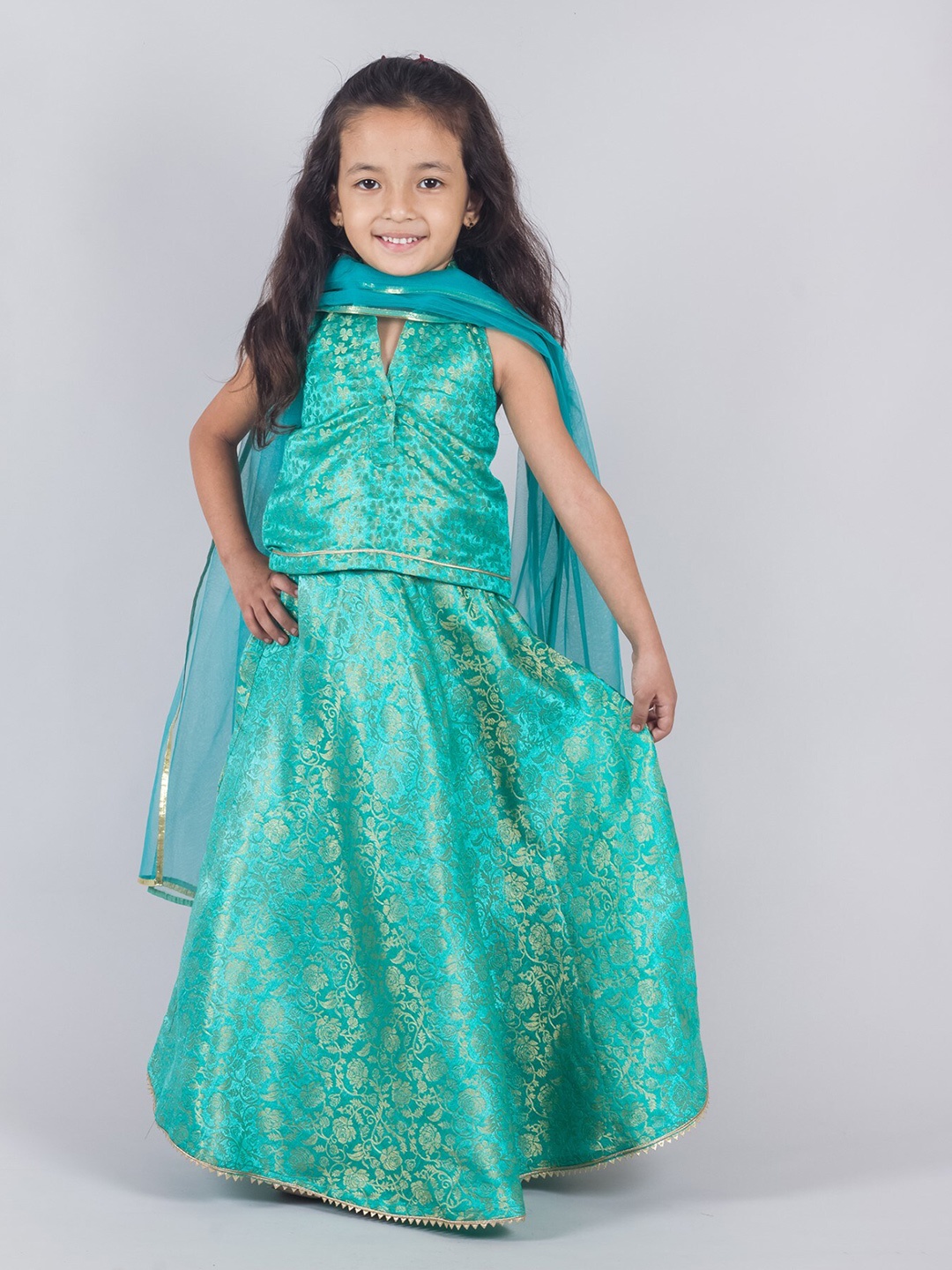 

Tangerine Closet Girls Ready To Wear Lehenga & Blouse With Dupatta, Green