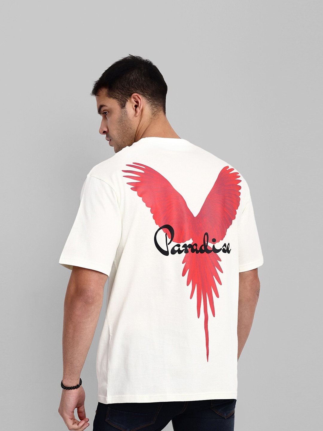 

TOMHIDDLE Men Cotton Printed Round Neck Applique T-shirt, Off white