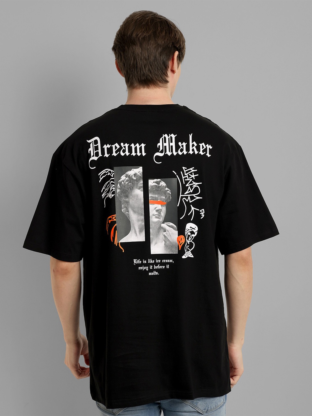 

TOMHIDDLE Pure Cotton Graphic Printed Oversized T-shirt, Black