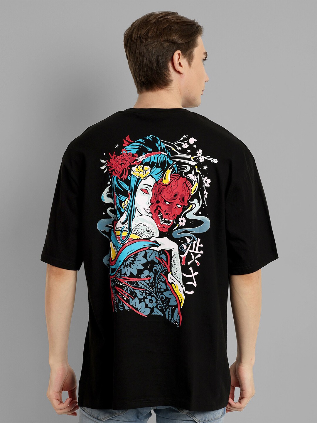 

TOMHIDDLE Graphic Printed Round Neck Short Sleeves Cotton Oversized T-shirt, Black