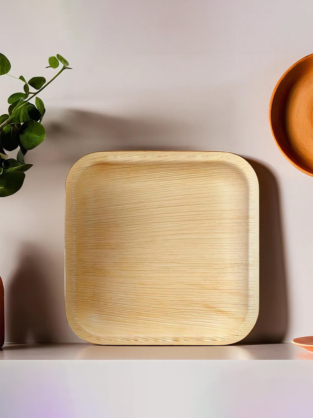 

Kuber Industries Beige 25 Pieces Square Matte Palm Leaf Disposable Plates