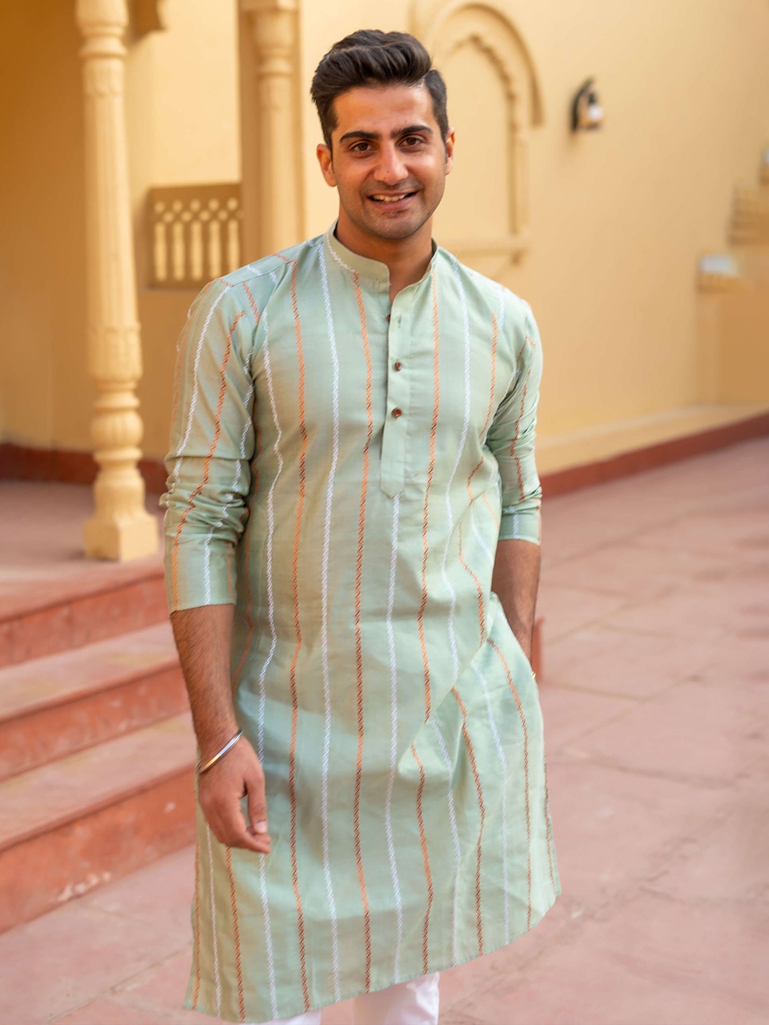 

Shasak Men Checked Kurta, Sea green