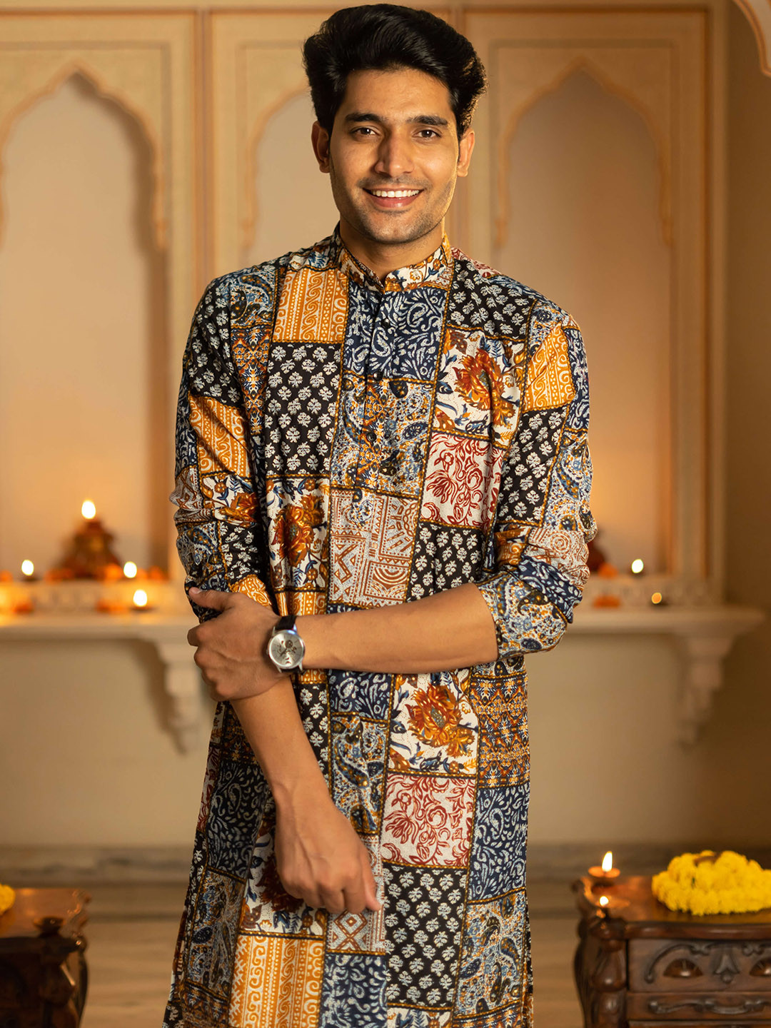 

Shasak Men Ethnic Motifs Printed Thread Work Kurta, Multi