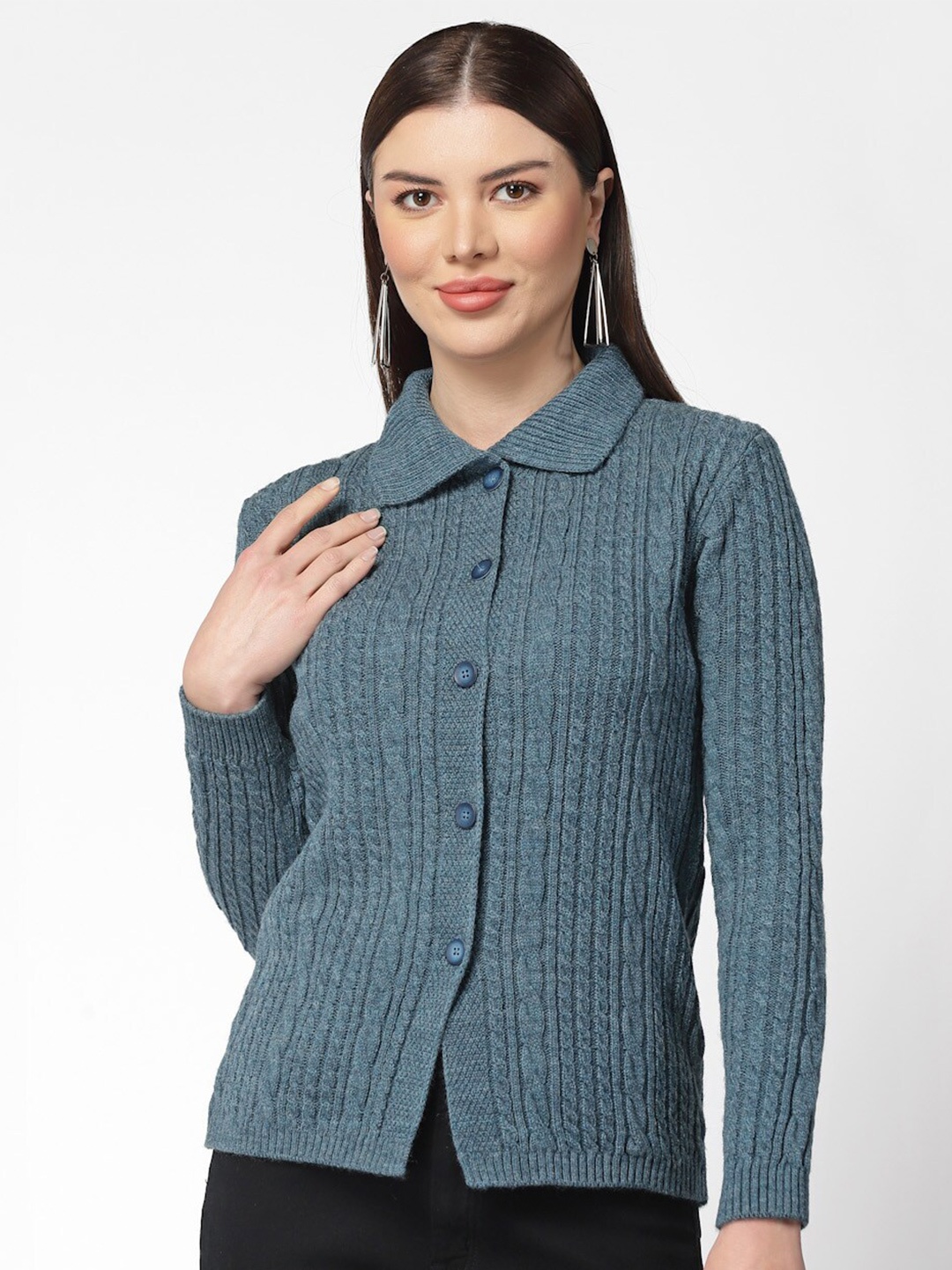 

Kalt Cable Knit Acrylic Cardigan, Blue