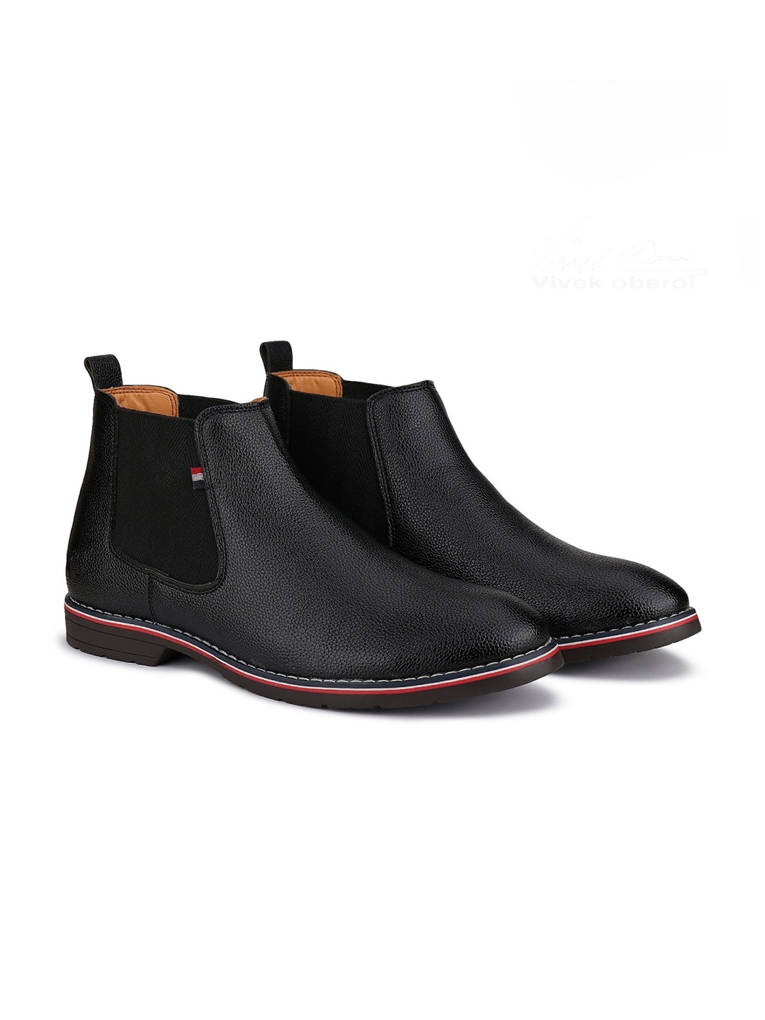 

BERSACHE Men Mid-Top Leather Chelsea Boots, Black