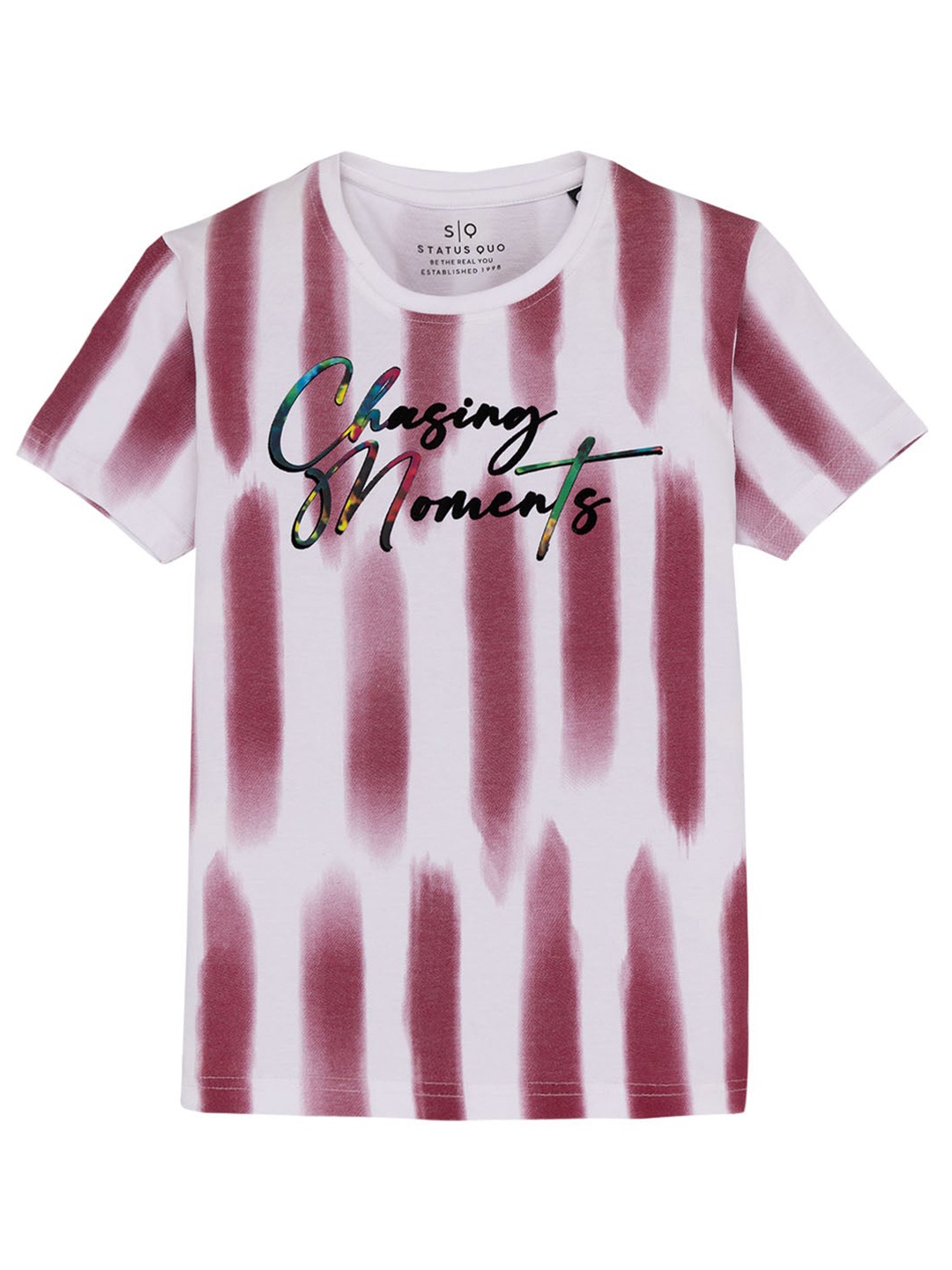 

Status Quo Boys Striped V-Neck Pure Cotton Applique T-shirt, Maroon