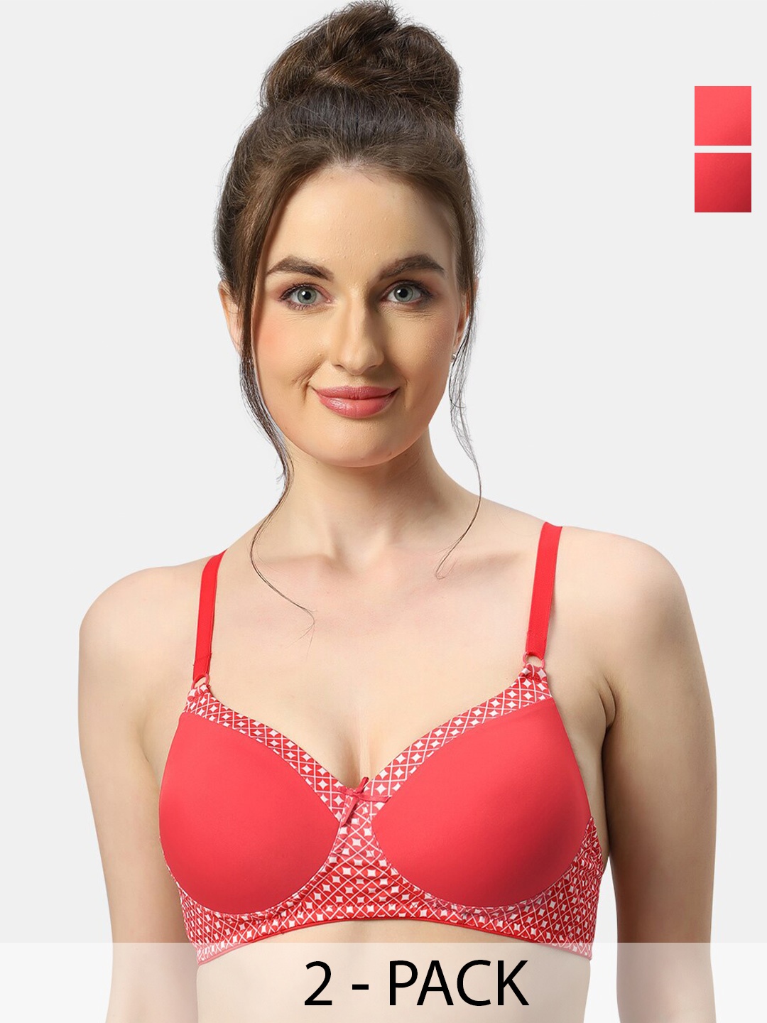 

Sonari Pack Of 2 Medium Coverage Lightly Padded T-shirt Bras With All Day Comfort, Red